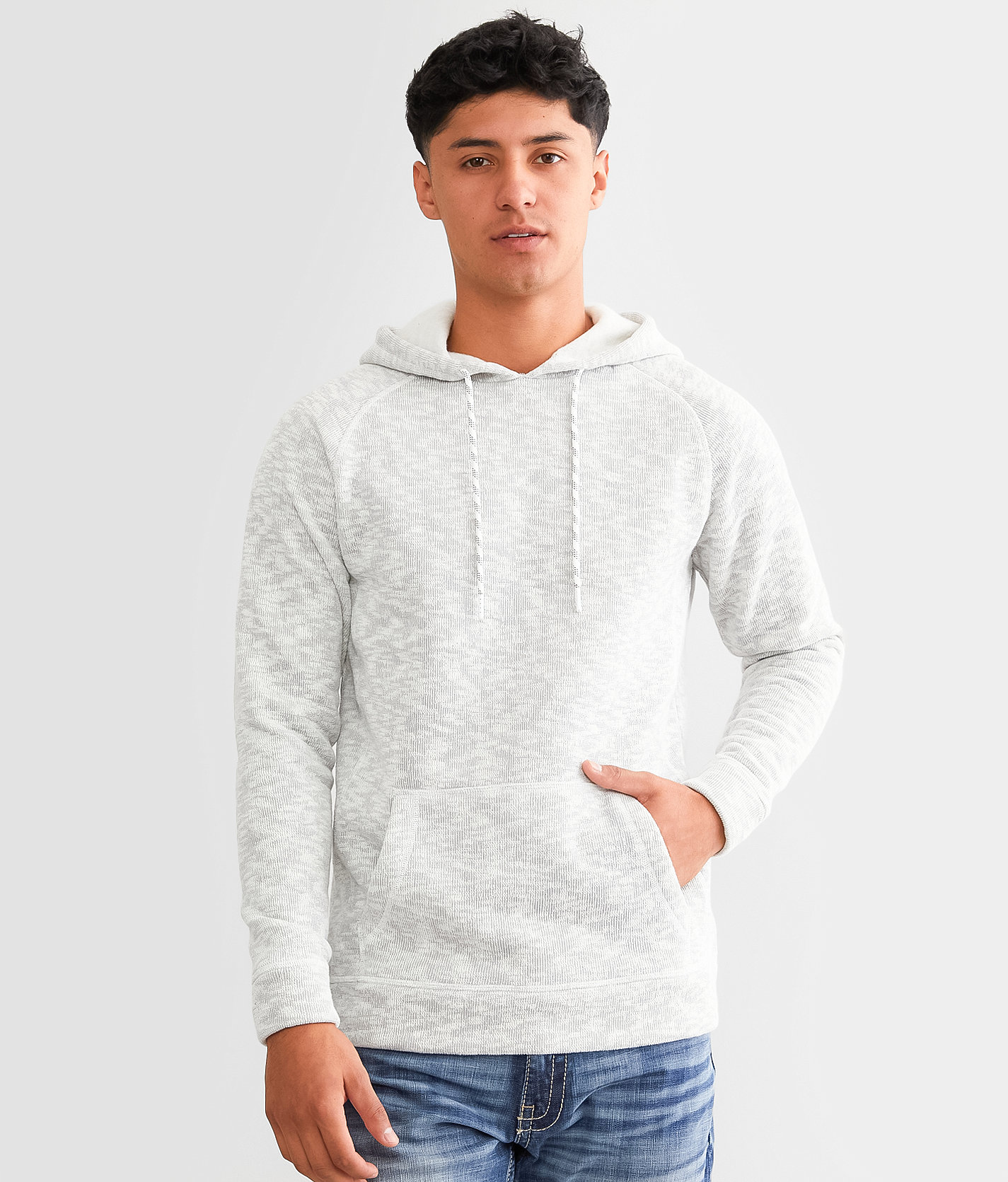BKE Textured Knit Hoodie - Men's Sweatshirts in White Navy