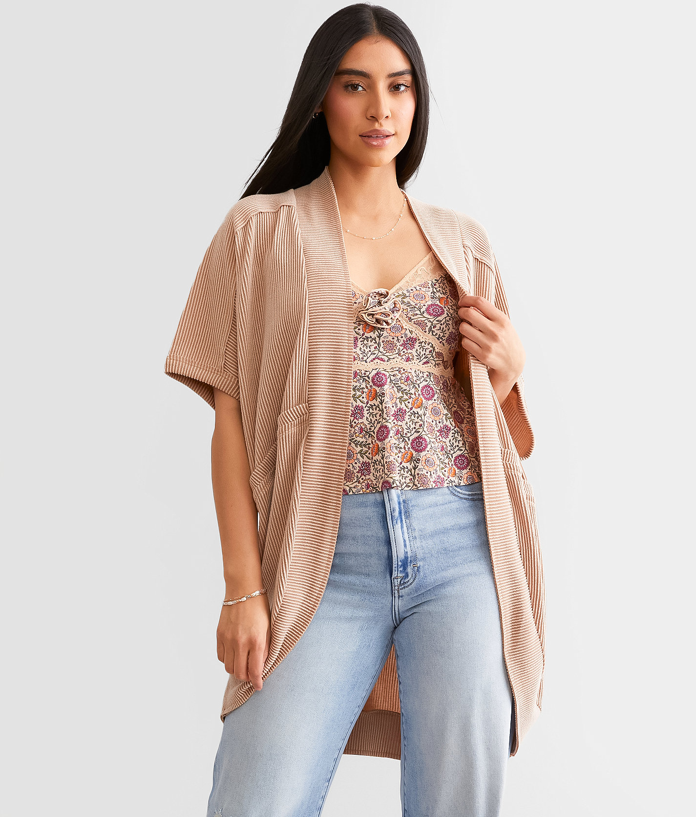 BKE Ribbed Cocoon Cardigan - Women's Sweaters in Macchiato