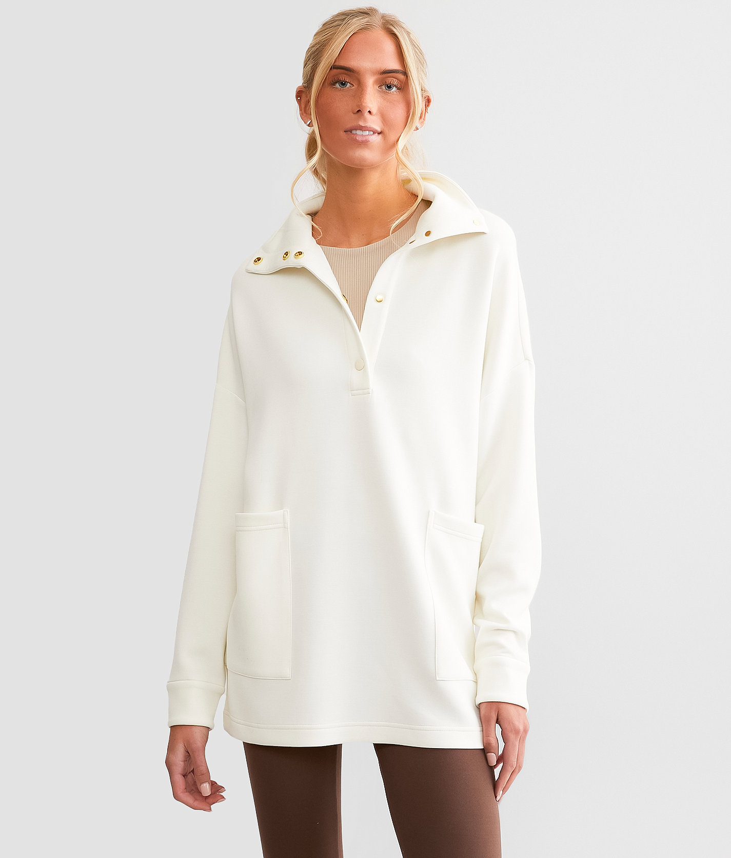 Varley Meredith Longline Henley Pullover - Women's Sweatshirts in Egret