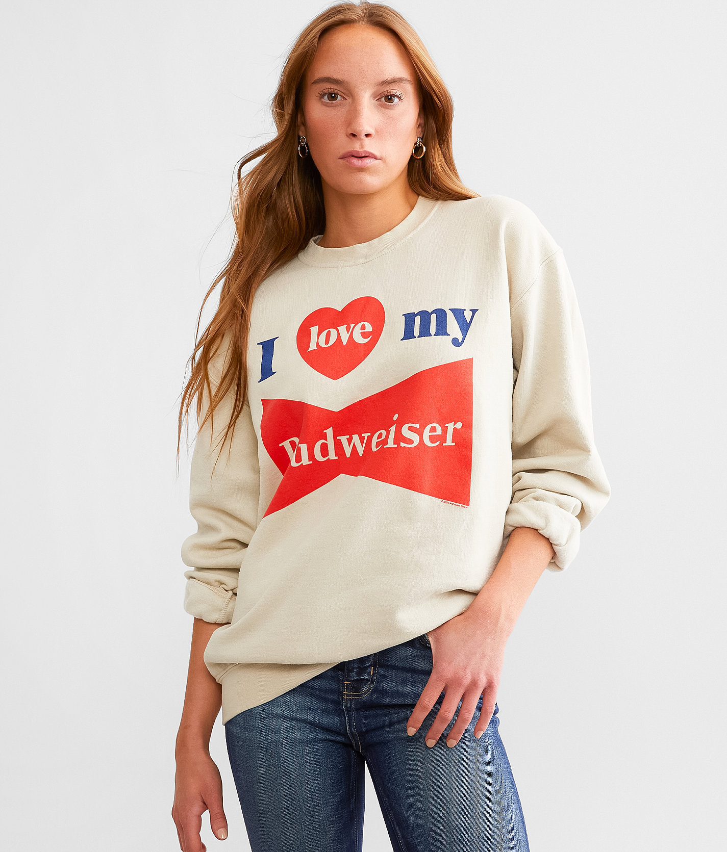 Junkfood I Love My Budweiser Pullover - Women's Sweatshirts in Sand