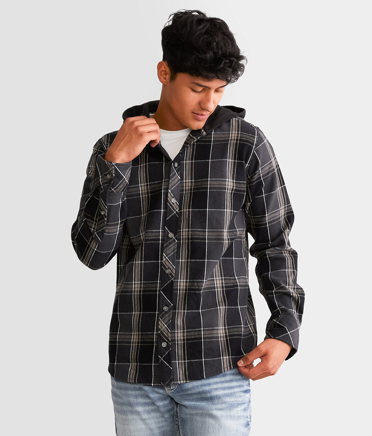 Departwest Hooded Flannel Shirt - Men's Shirts in Black Charcoal