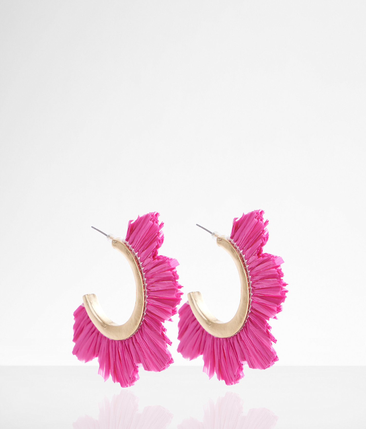 boutique by BKE Rafia Floral Hoop Earring - Women's Jewelry in Gold Pink