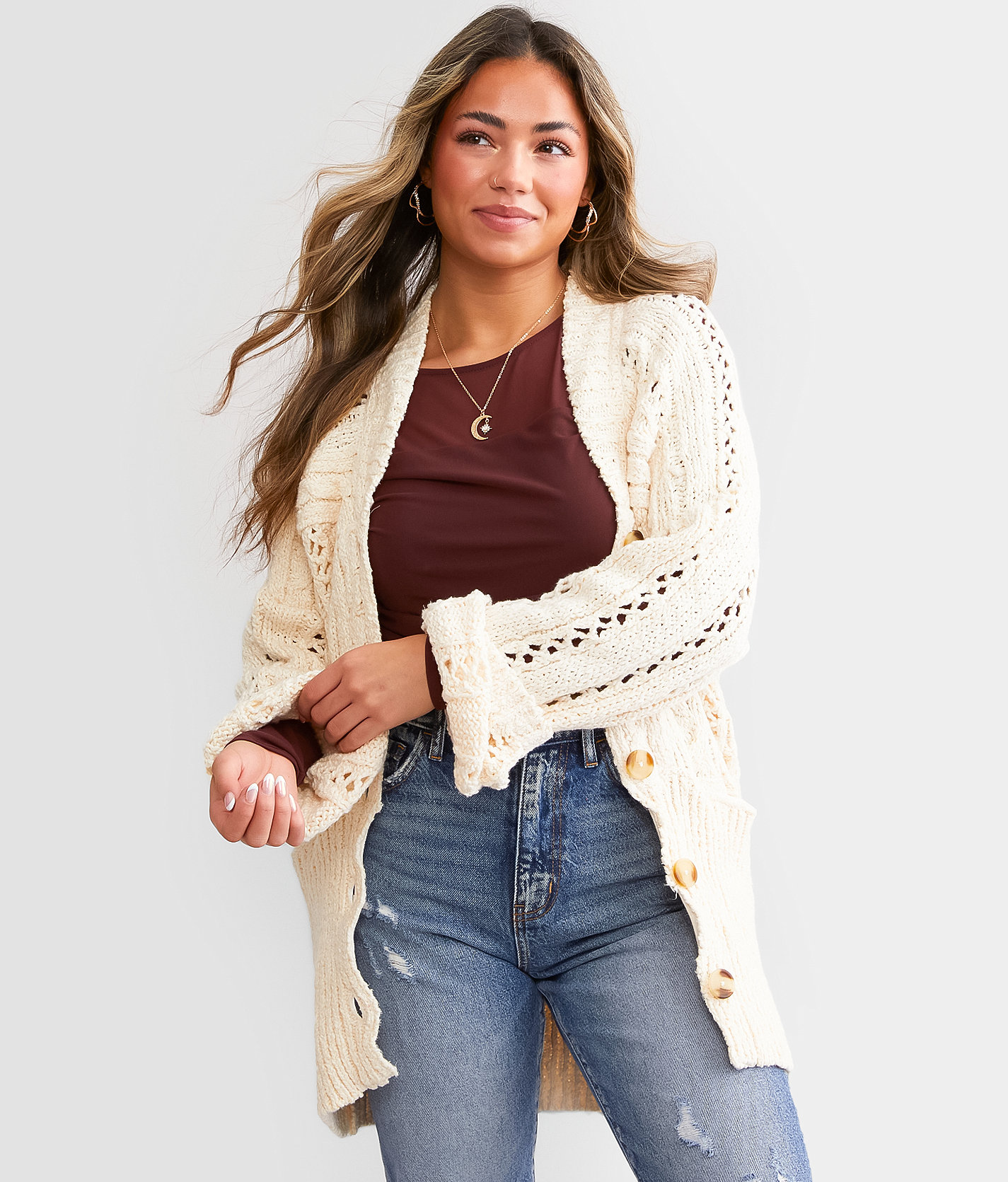 Free People Cable Cardigan Sweater - Women's Sweaters in Ivory