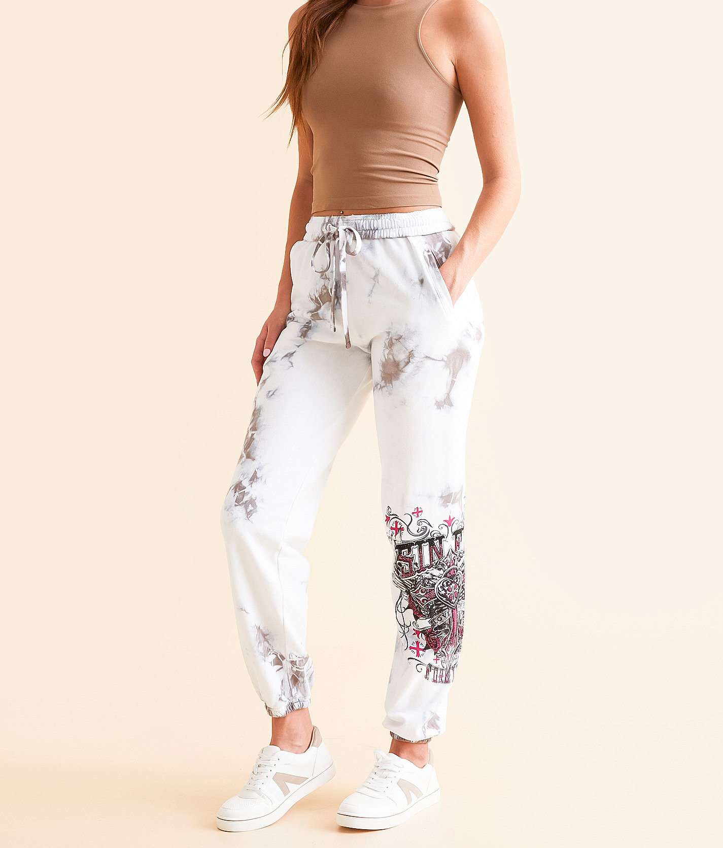 Sinful Maritza Jogger Sweatpant - Women's Sweatpants in White Grey Crystal Wash