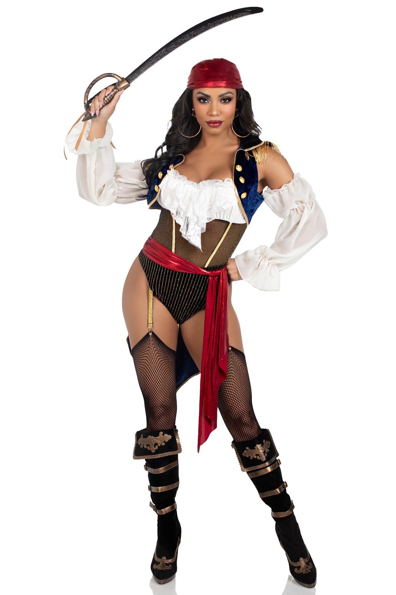 2 Piece Buccaneer Beauty W/Garter Bodysuit, Velvet Brocade Tail Coat