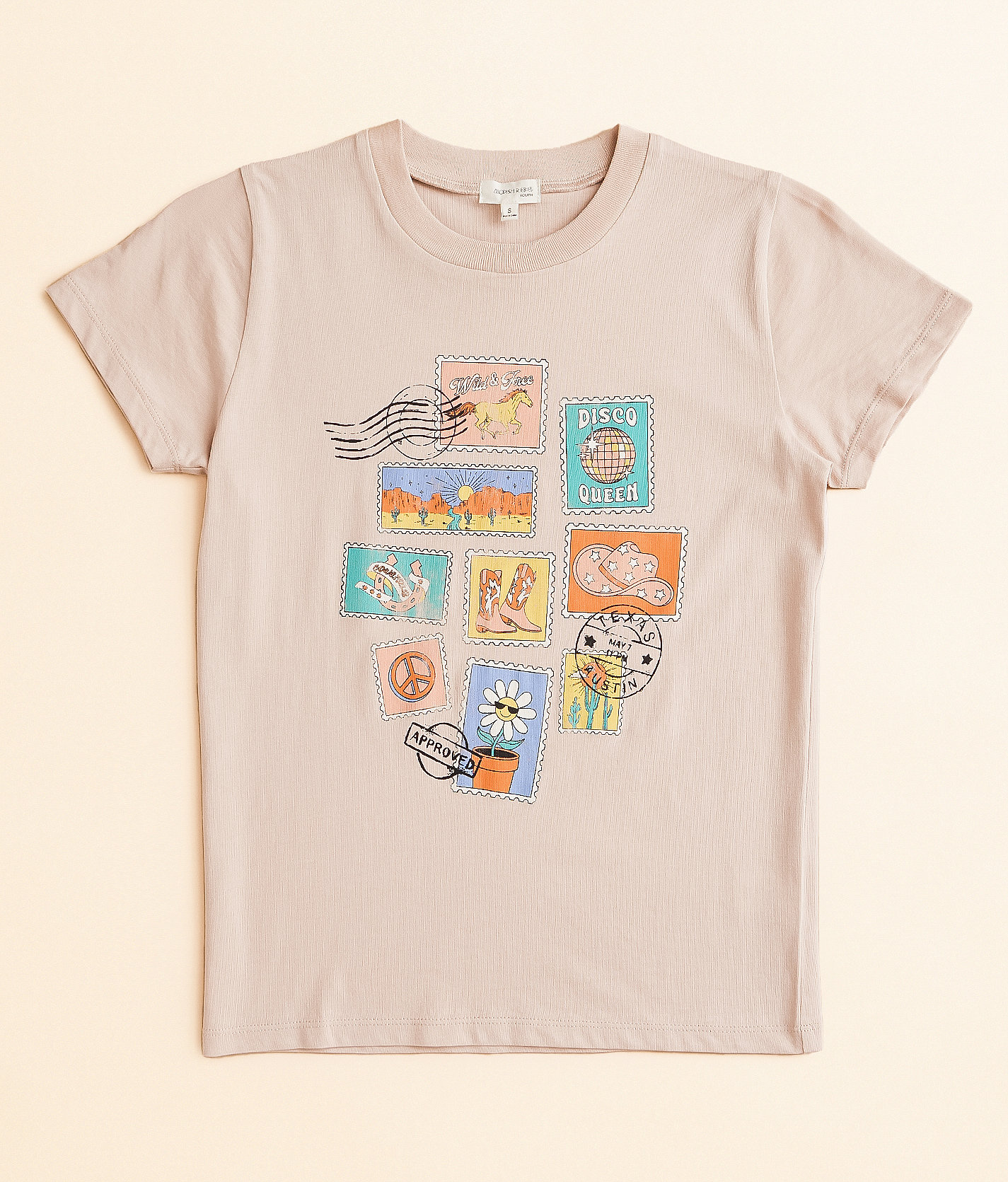 Girls - Modish Rebel Western Stamps T-Shirt - Girl's T-Shirts in Mushroom