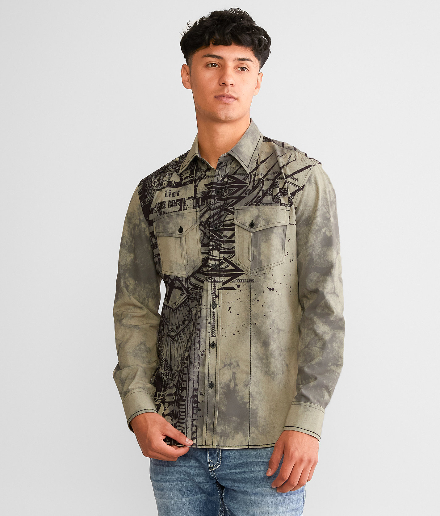 Affliction Eagle Stretch Shirt - Men's Shirts in Khaki