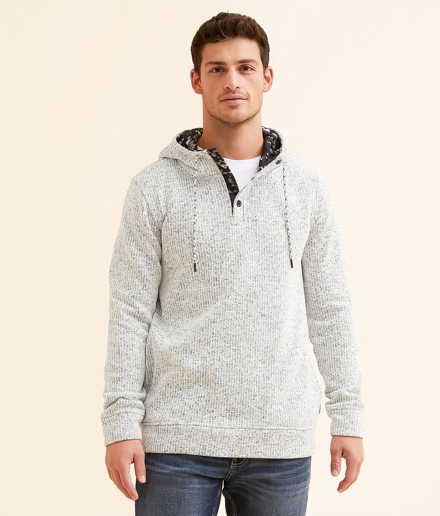 Departwest Cozy Stripe Henley Hoodie - Men's Sweatshirts in Duffle Bag