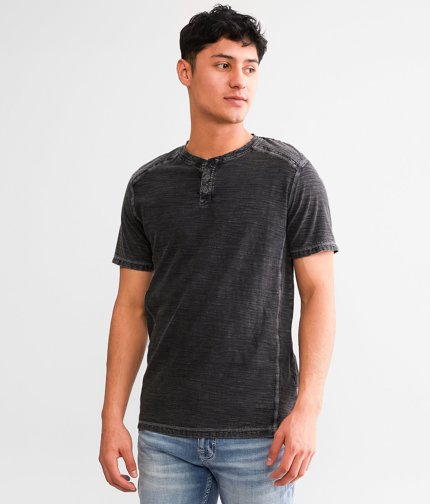 Buckle Black Slub Knit Washed Henley - Men's T-Shirts in Black