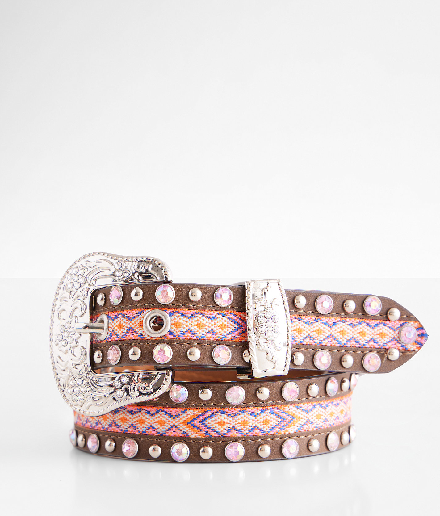 Girls - Angel Ranch Patterned Glitz Leather Belt - Girl's Belts in Brown