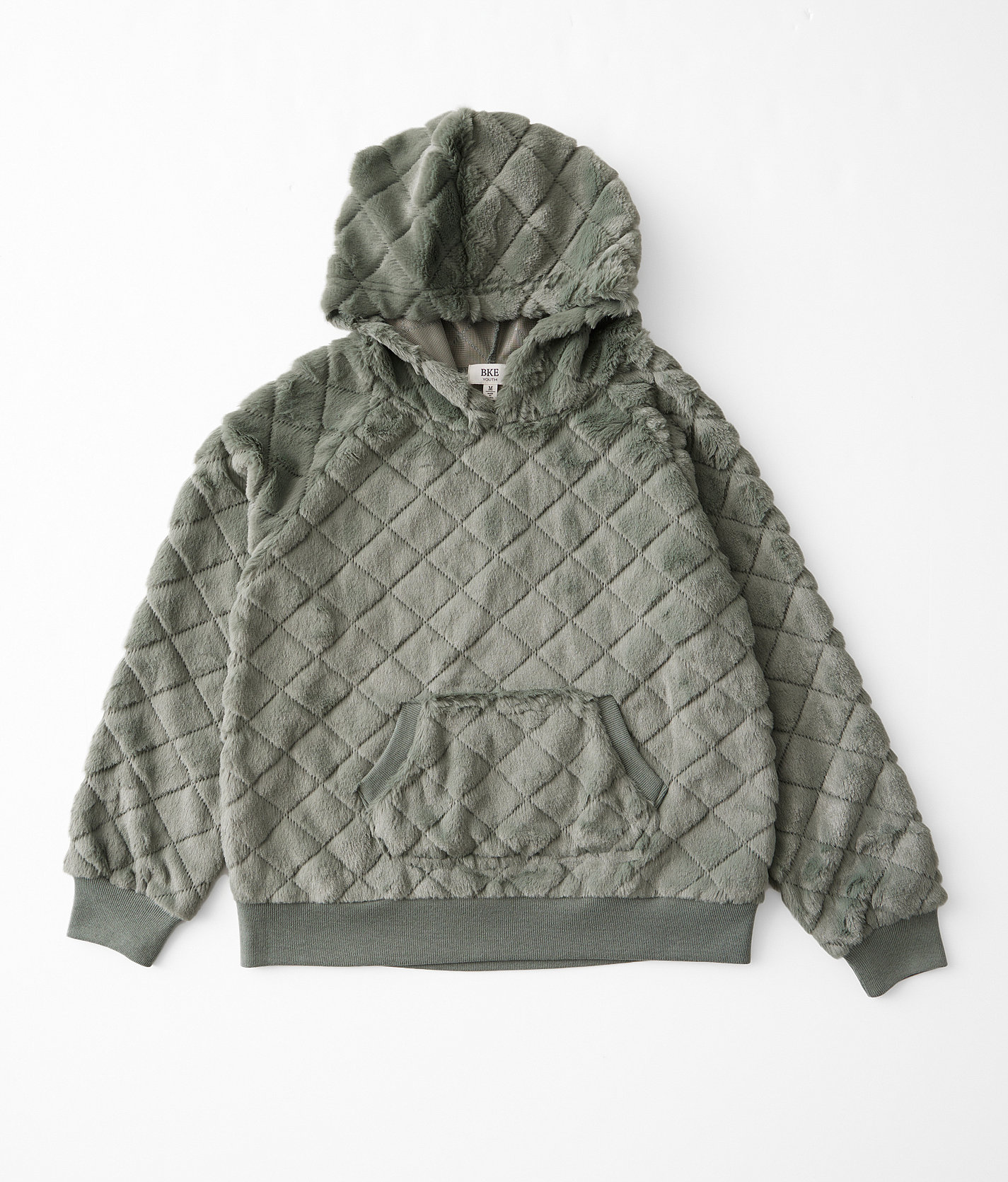 Girls - BKE Fuzzy Quilted Hoodie - Girl's Sweatshirts in Agave Green