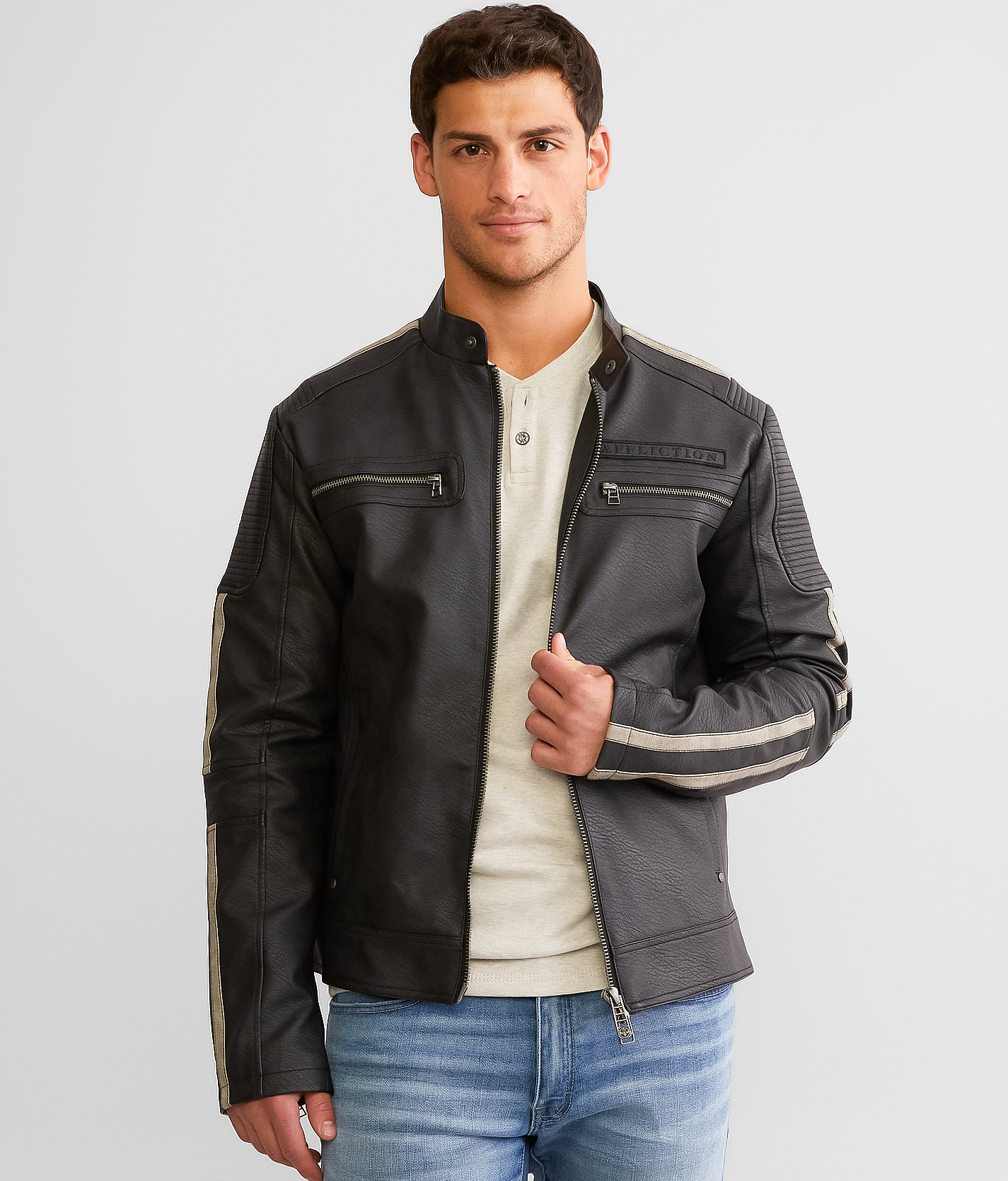 Affliction Silver Chief Faux Leather Jacket - Men's Coats & Jackets in Black