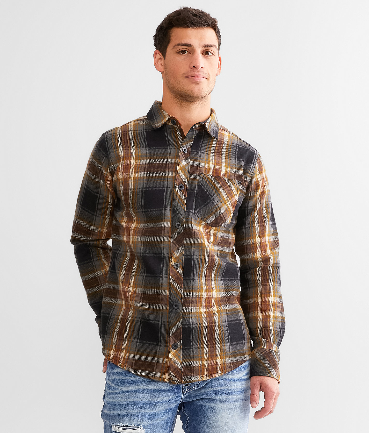 Departwest Plaid Flannel Shirt - Men's Shirts in Charcoal Gold
