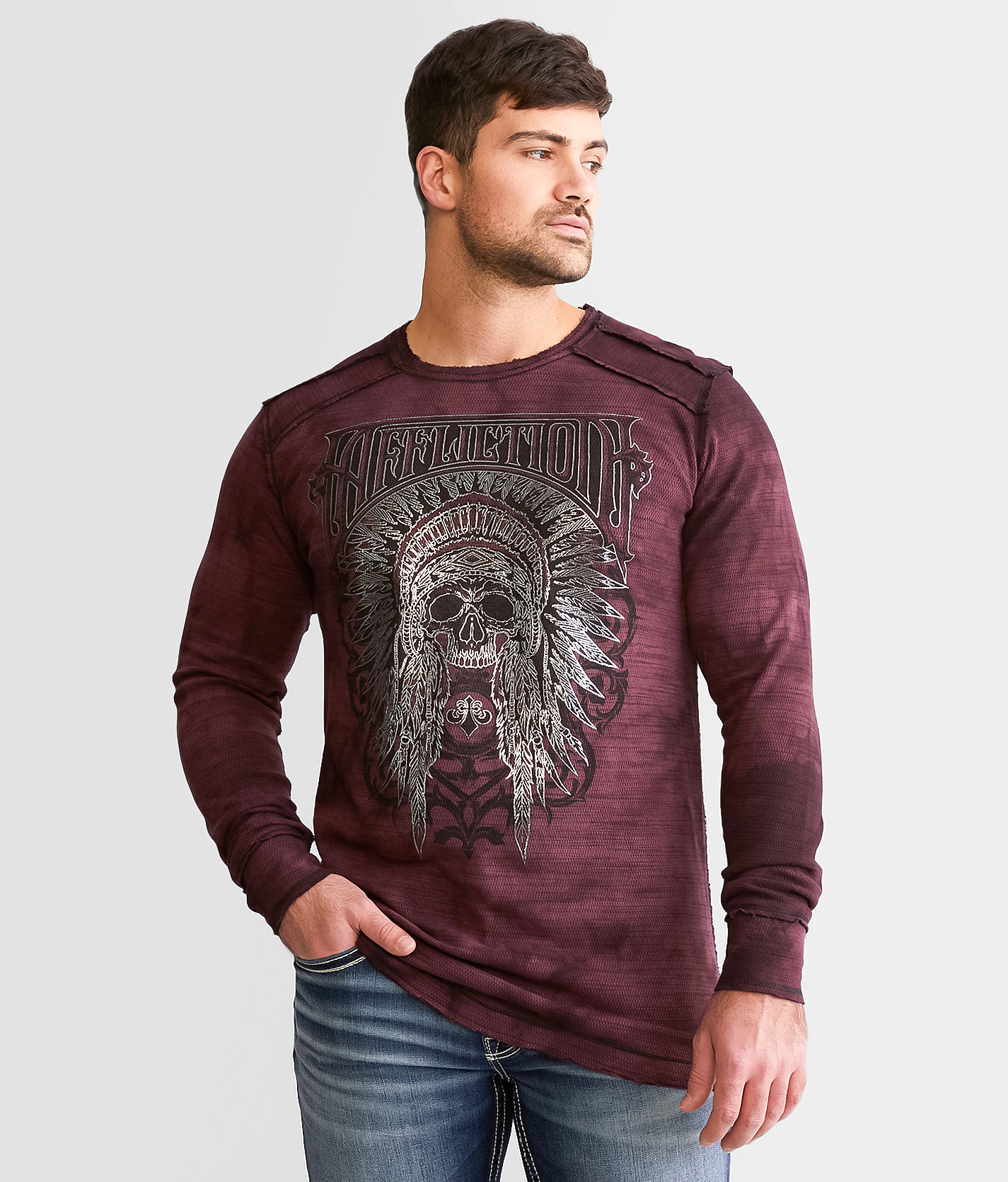 Affliction Ethereal Mist Reversible Thermal - Men's T-Shirts in Raisin Crystal Wash Black