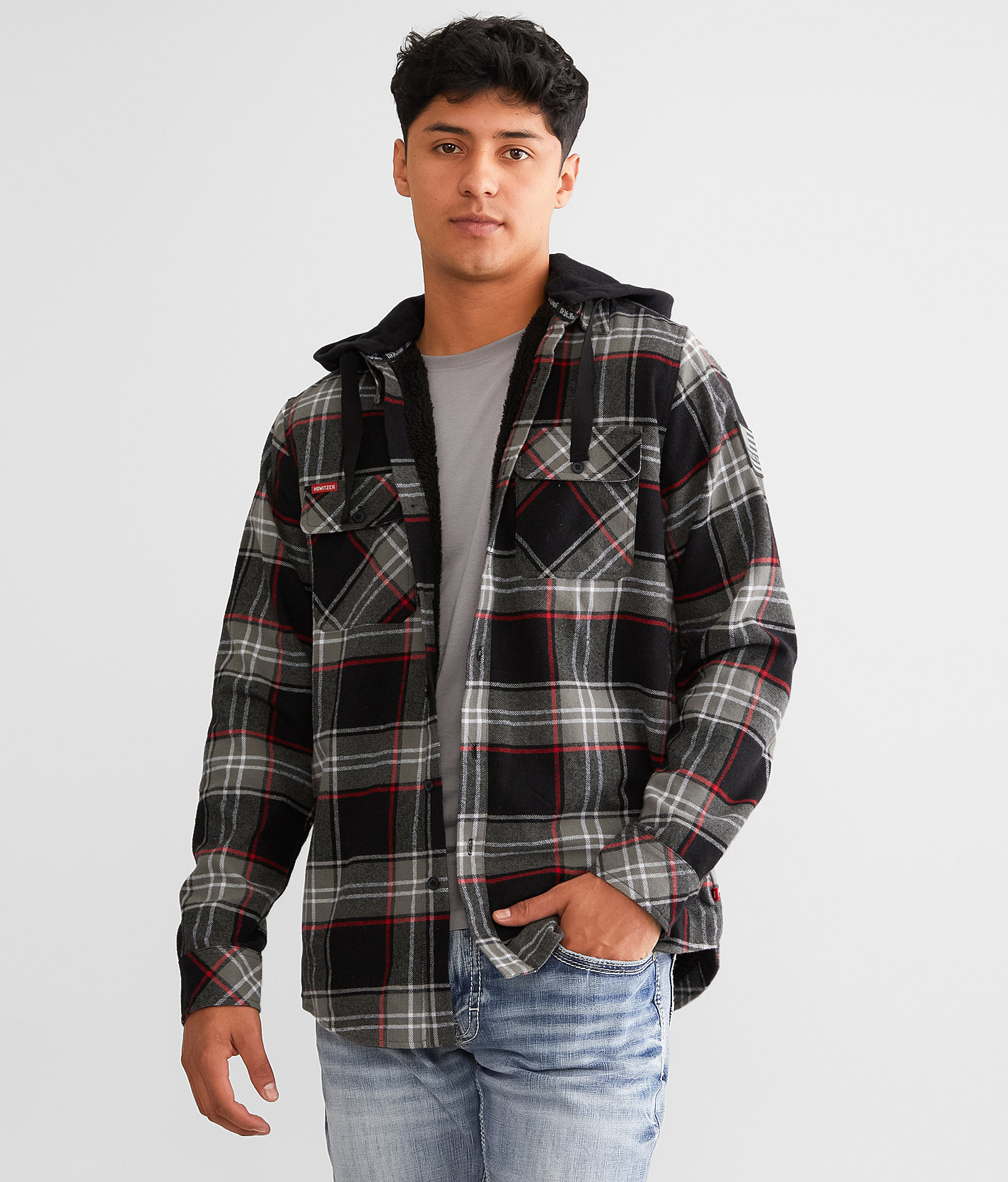 Howitzer Passchendaele Hooded Flannel Shacket - Men's Coats & Jackets in Black Red