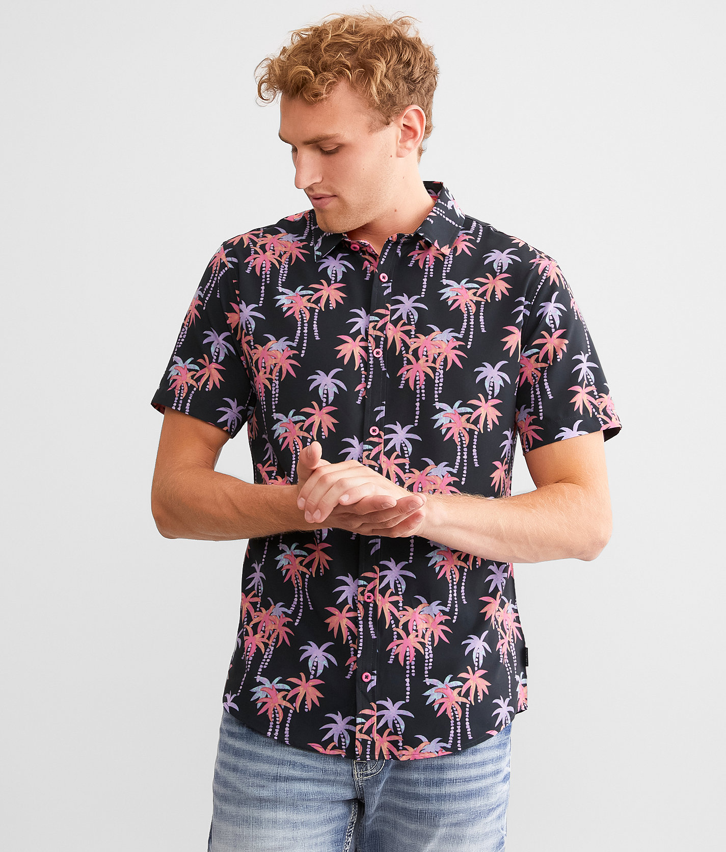 Departwest Palm Tree Performance Stretch Shirt - Men's Shirts in Black