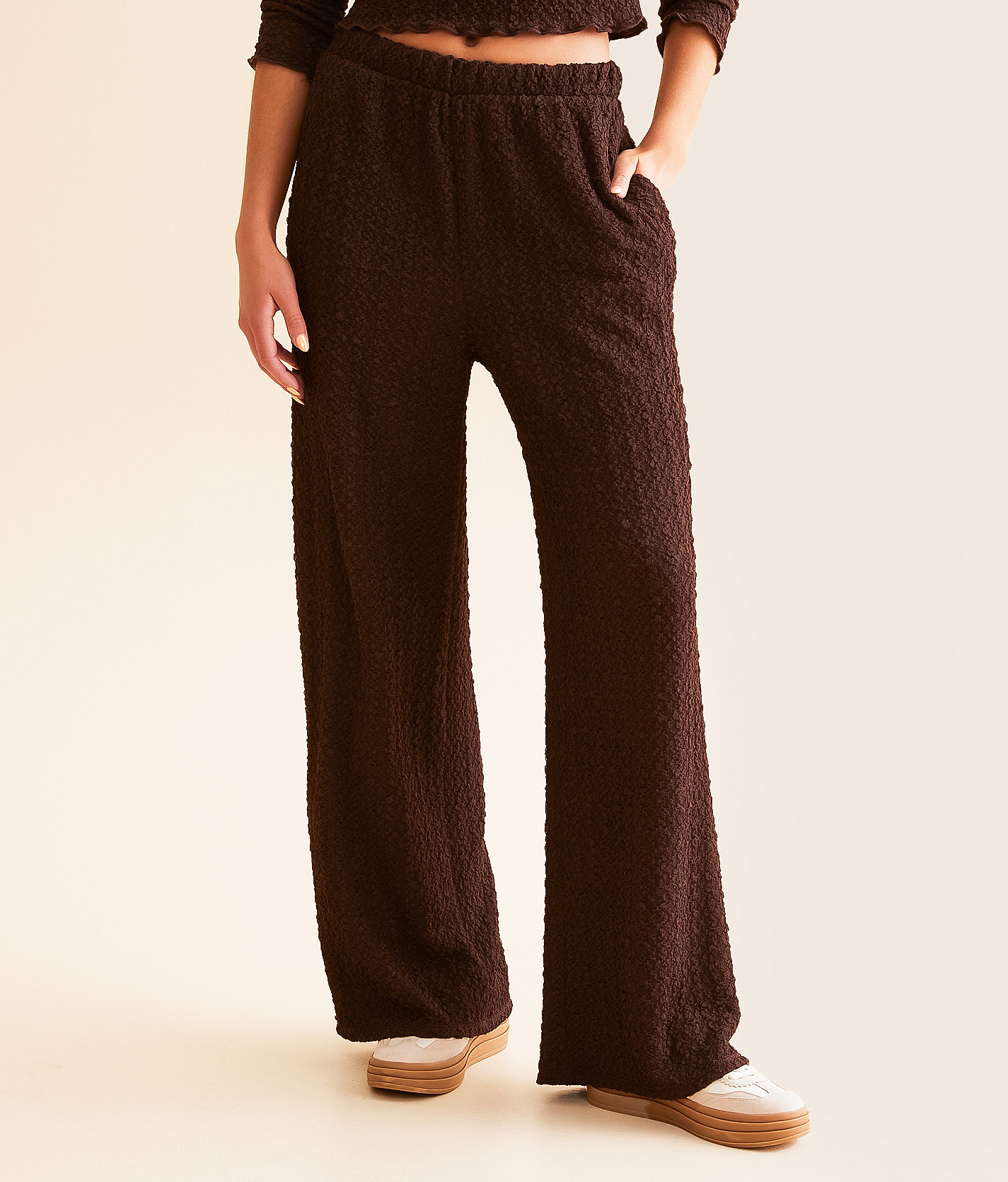 Willow & Root Textured Wide Leg Pant - Women's Pants in Brown