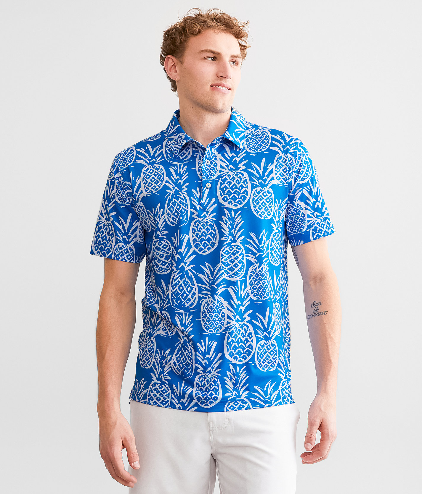 Chubbies The Thigh Napple Performance Polo - Men's Polos in Medium Blue