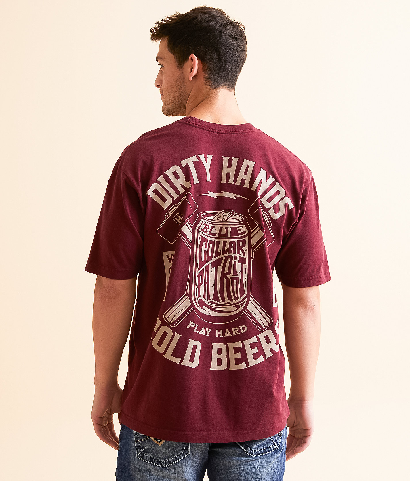 Howitzer Blue Collar Crushing Cans T-Shirt - Men's T-Shirts in Burgundy