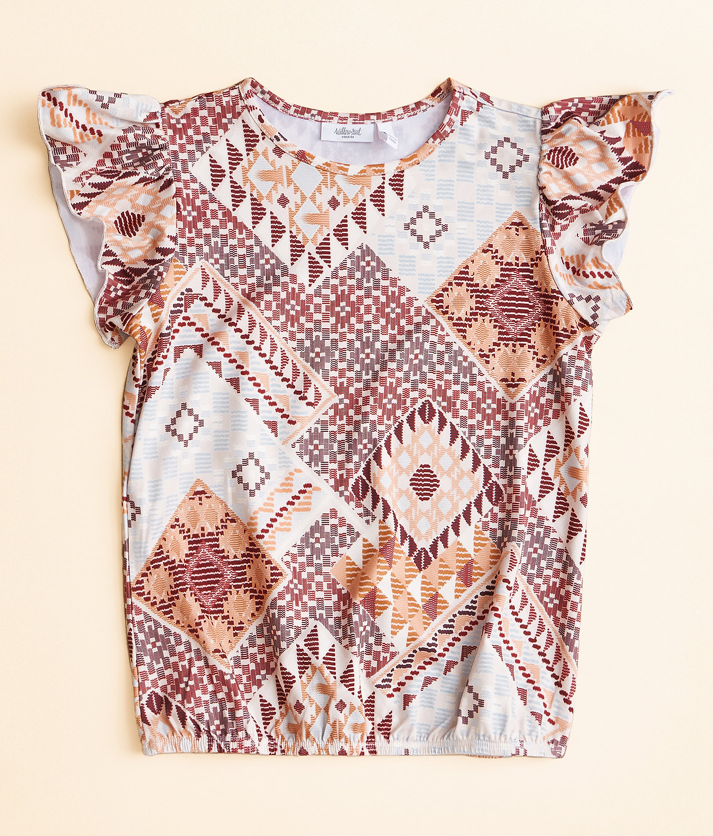 Girls - Willow & Root Ruffle Knit Top - Girl's Shirts & Blouses in Taupe Rust