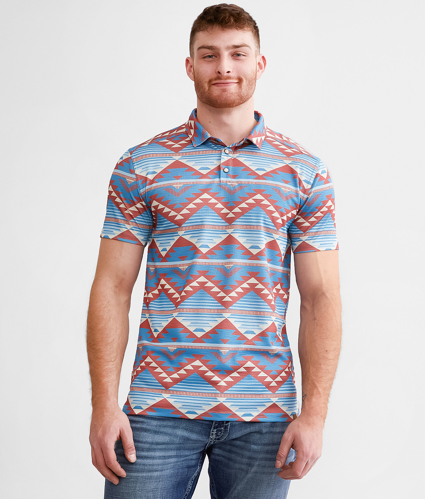 Gentry County Western Performance Polo - Men's Polos in Blue Red