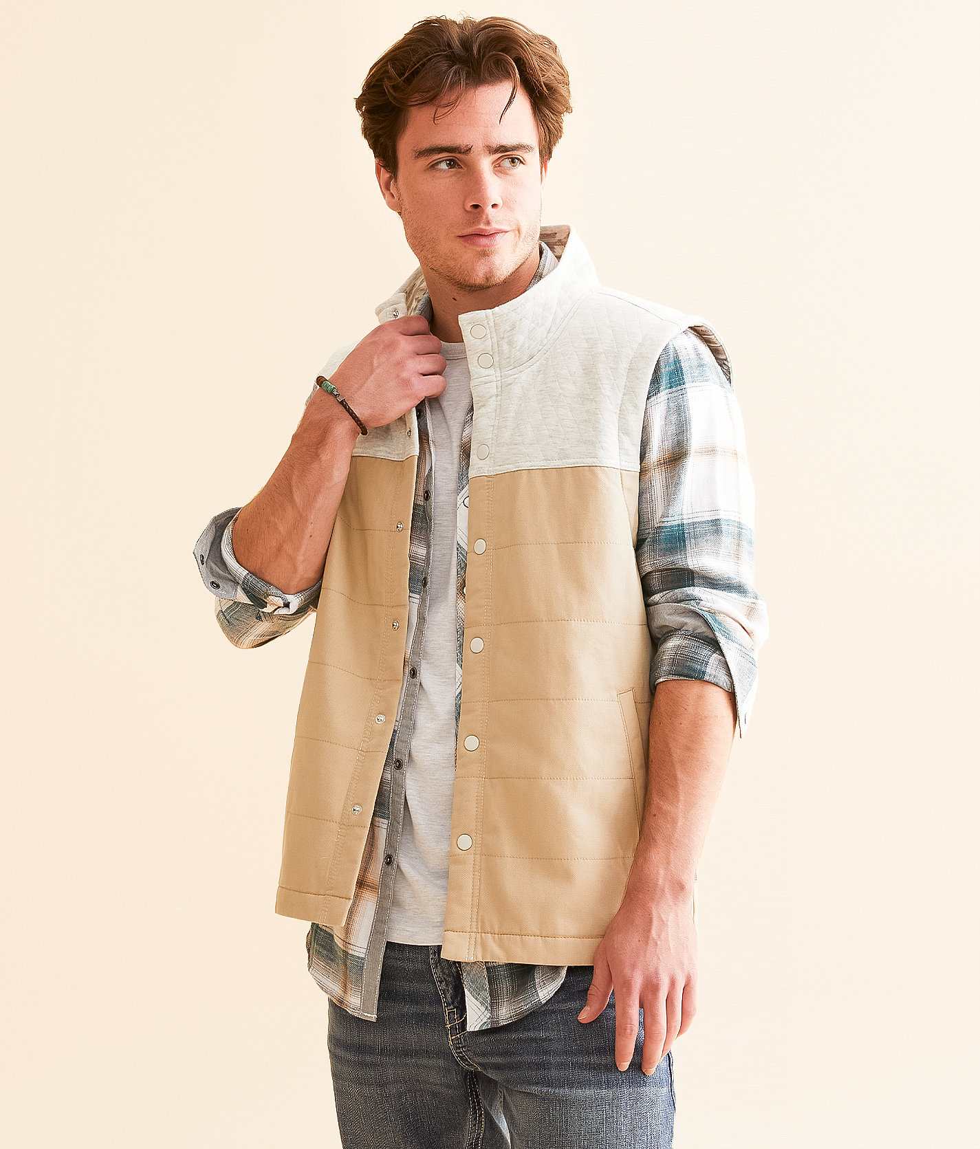 Departwest Blocked Canvas Vest - Men's Coats & Jackets in Khaki