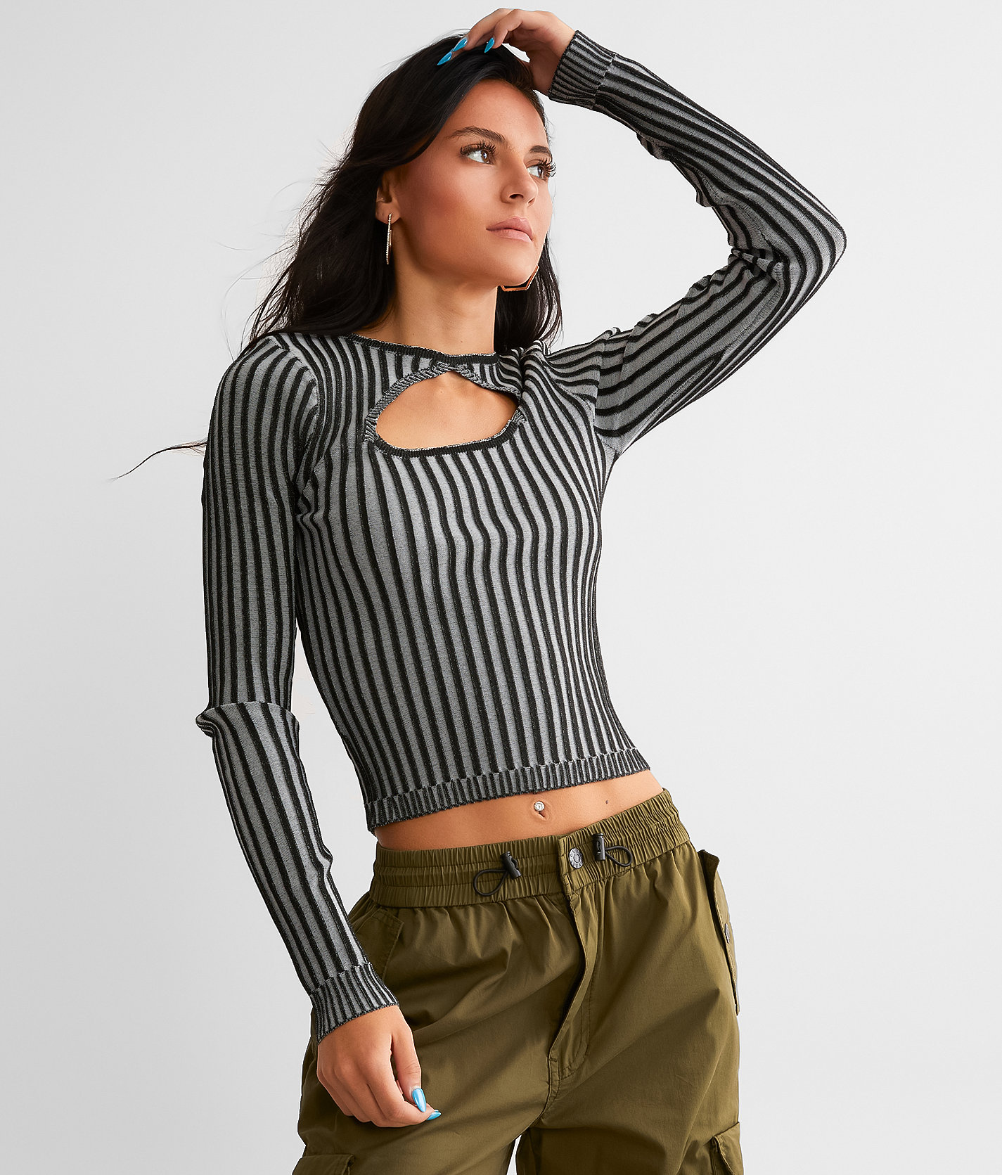 Gilded Intent Keyhole Plated Sweater - Women's Sweaters in Black Ivory