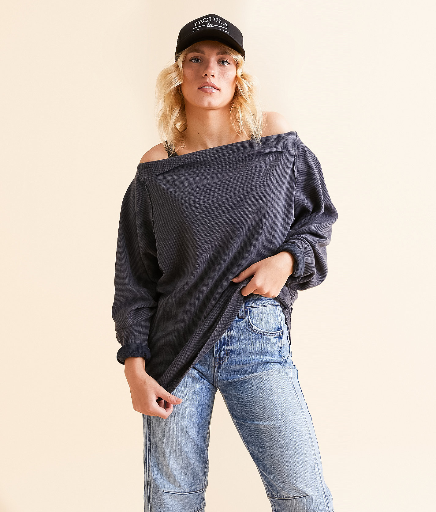 Free People Sammie Off The Shoulder Thermal - Women's Shirts & Blouses in Black