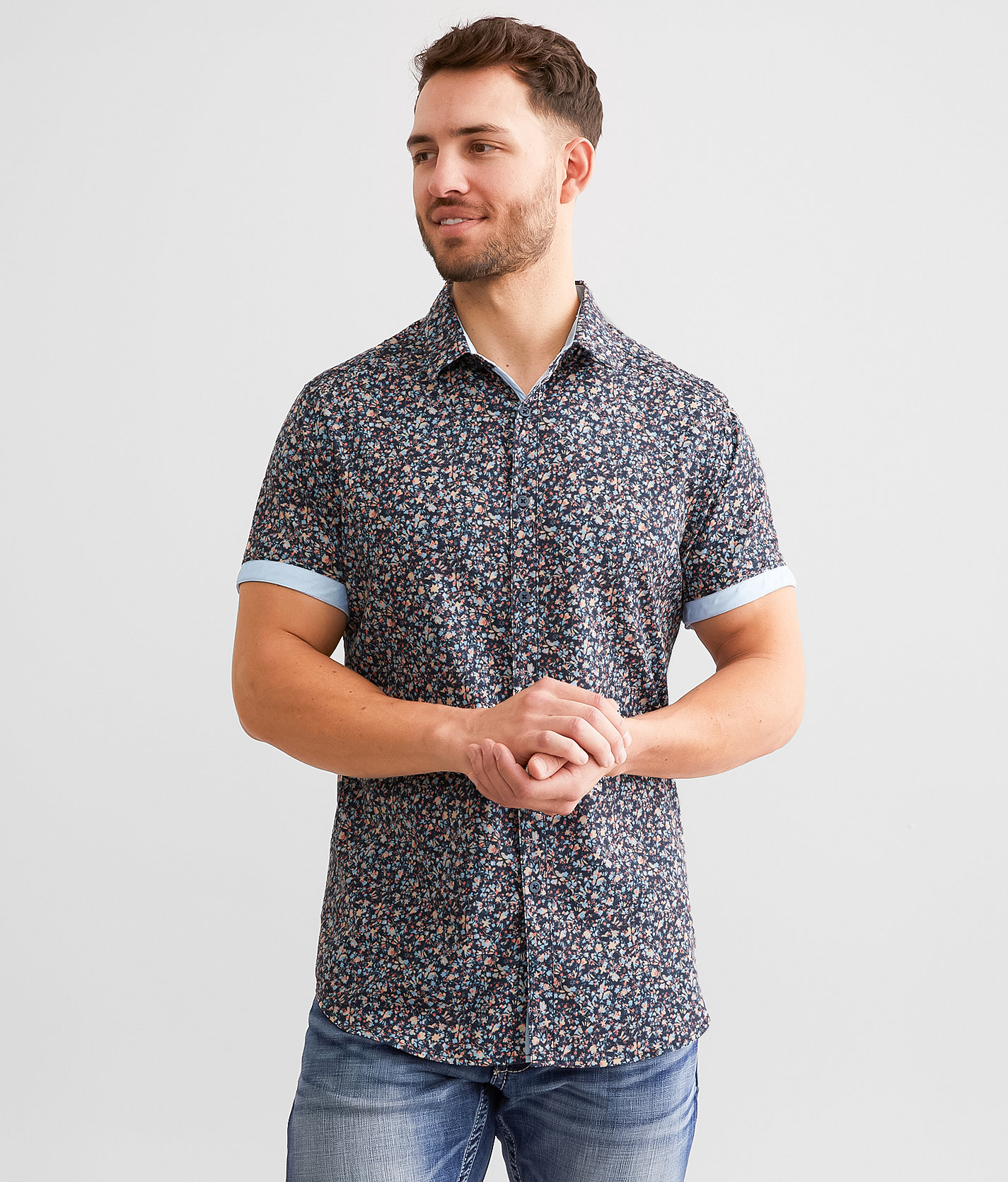 J.B. Holt Floral Standard Performance Stretch Shirt - Men's Shirts in Navy