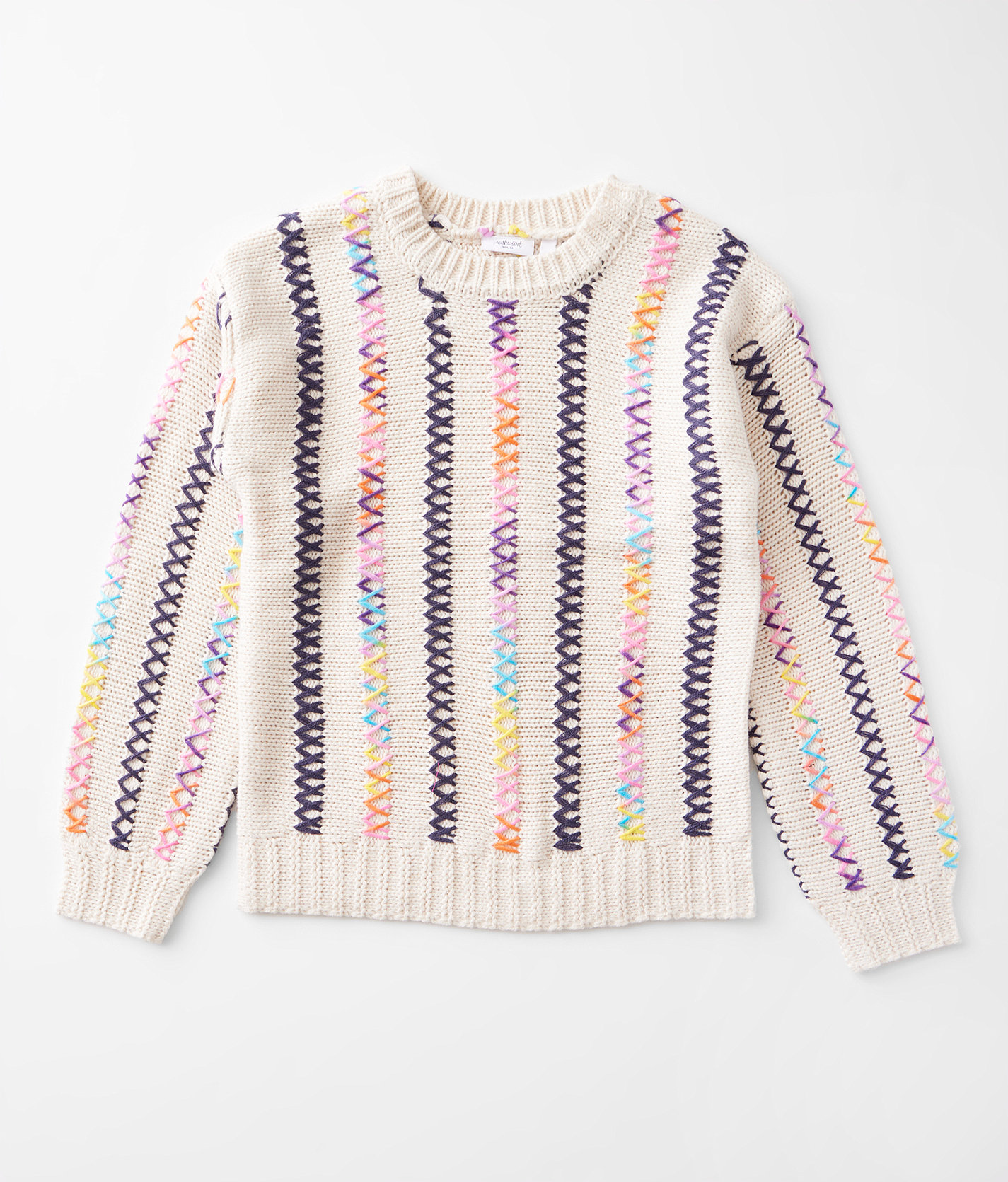 Girls - Willow & Root Color Pop Stitch Pullover - Girl's Sweaters in Cream Multi