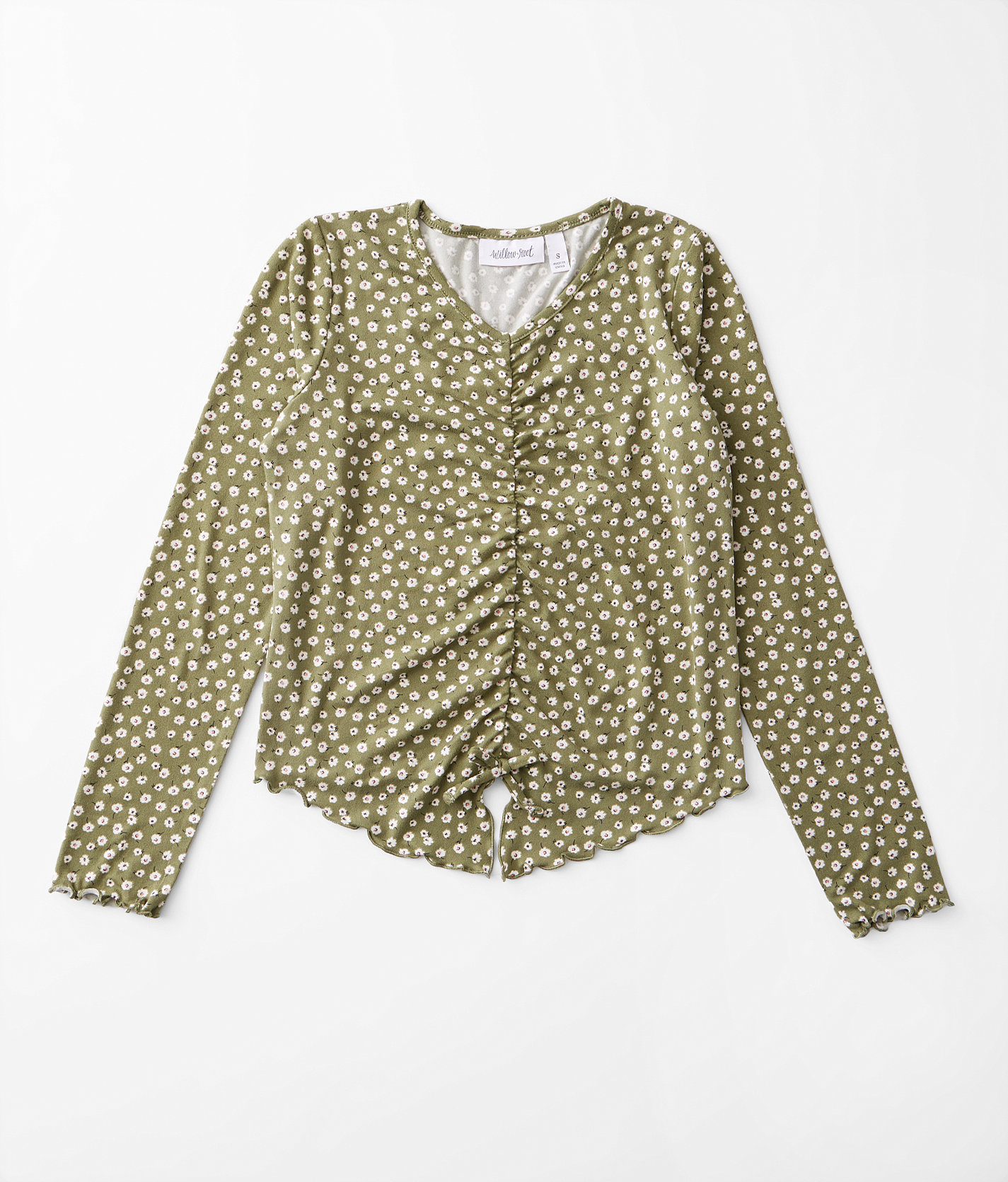 Girls - Willow & Root Floral Ruched Top - Girl's Shirts & Blouses in Olive