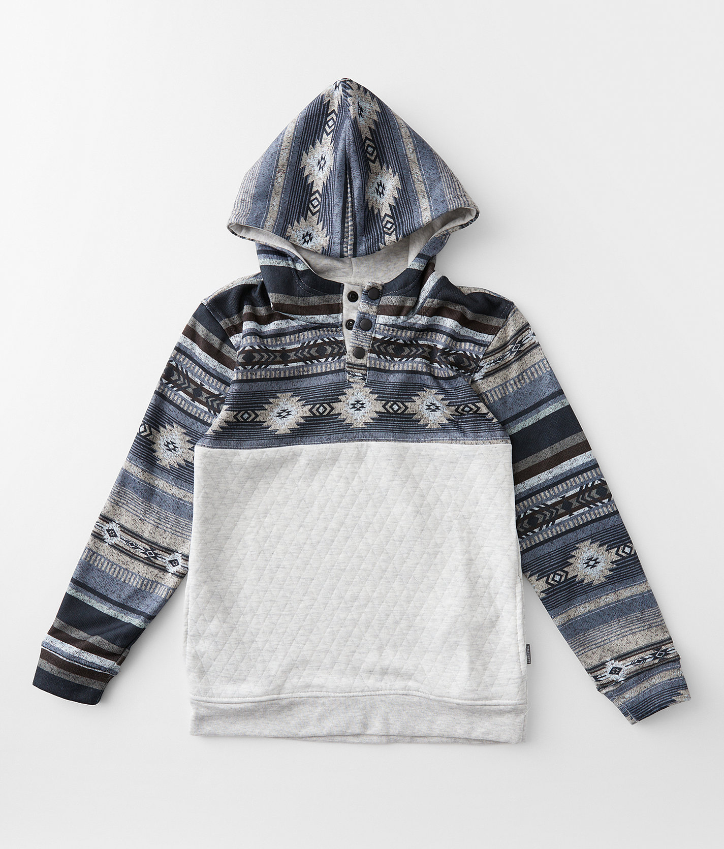 Boys - Departwest Quilted Henley Hoodie - Boy's Sweatshirts in Blue Tan