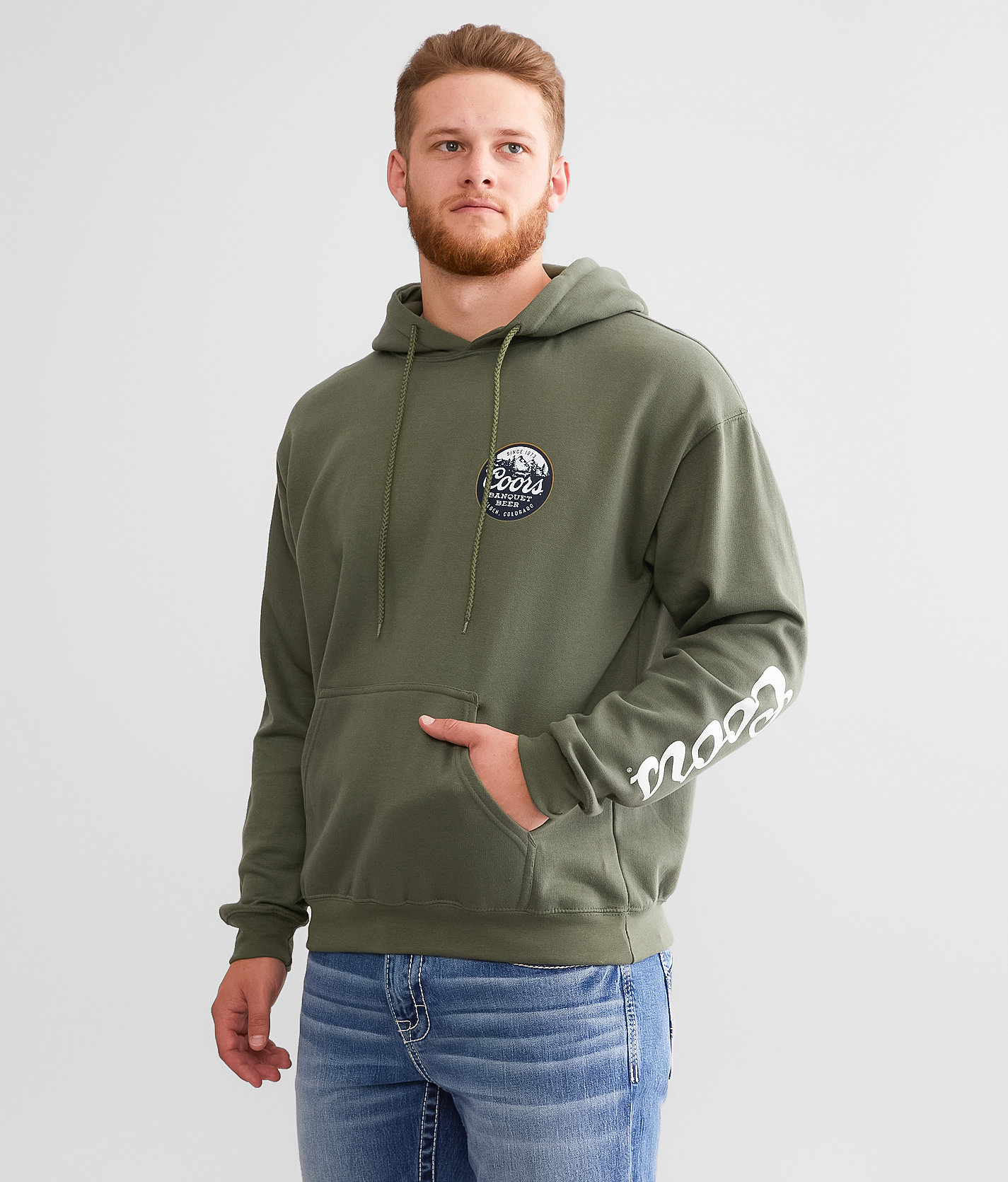 tee luv Coors Banquet® Beer Hooded Sweatshirt - Men's Sweatshirts in Military Green