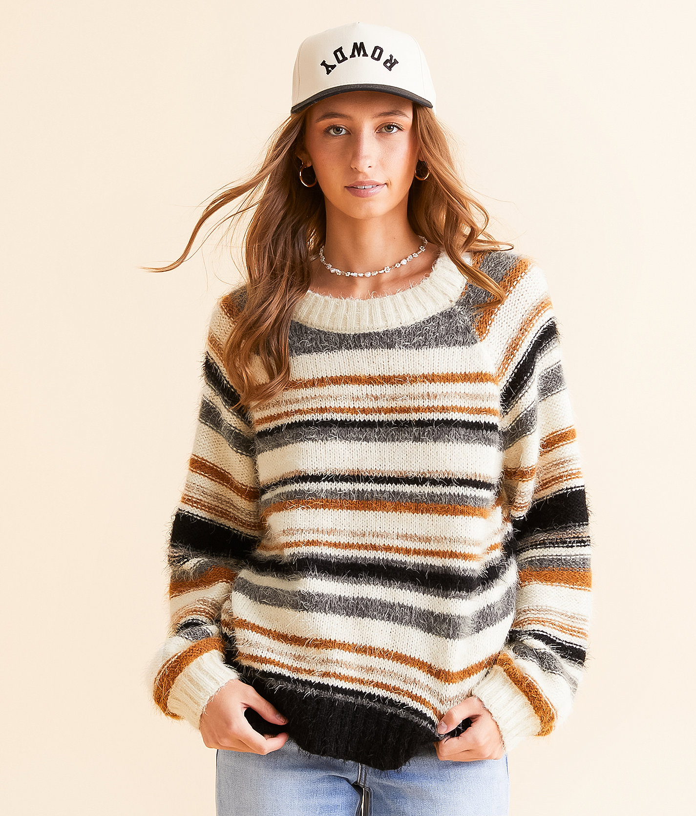 BKE Striped Eyelash Sweater - Women's Sweaters in Cream