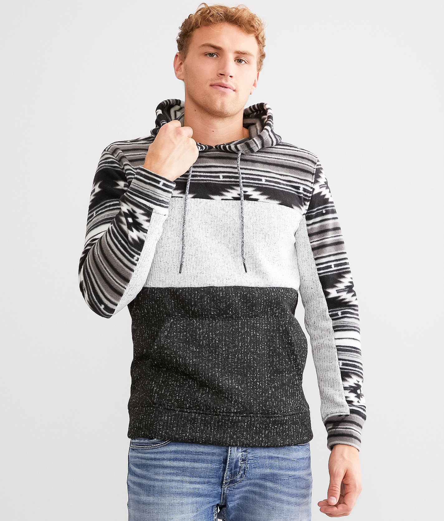 Departwest Polar Fleece Southwestern Hooded Sweatshirt - Men's Sweatshirts in Black