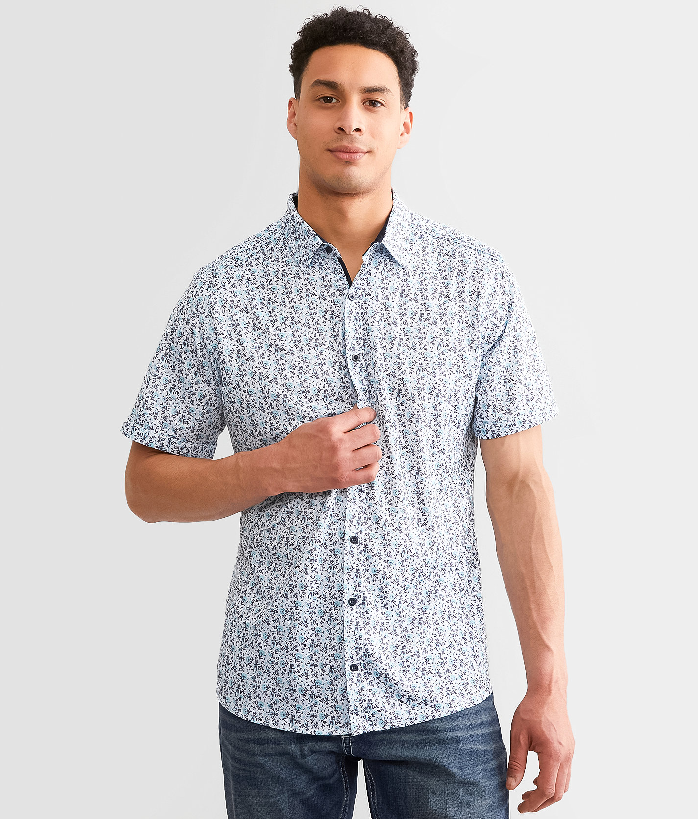 J.B. Holt Floral Athletic Performance Stretch Shirt - Men's Shirts in Light Blue