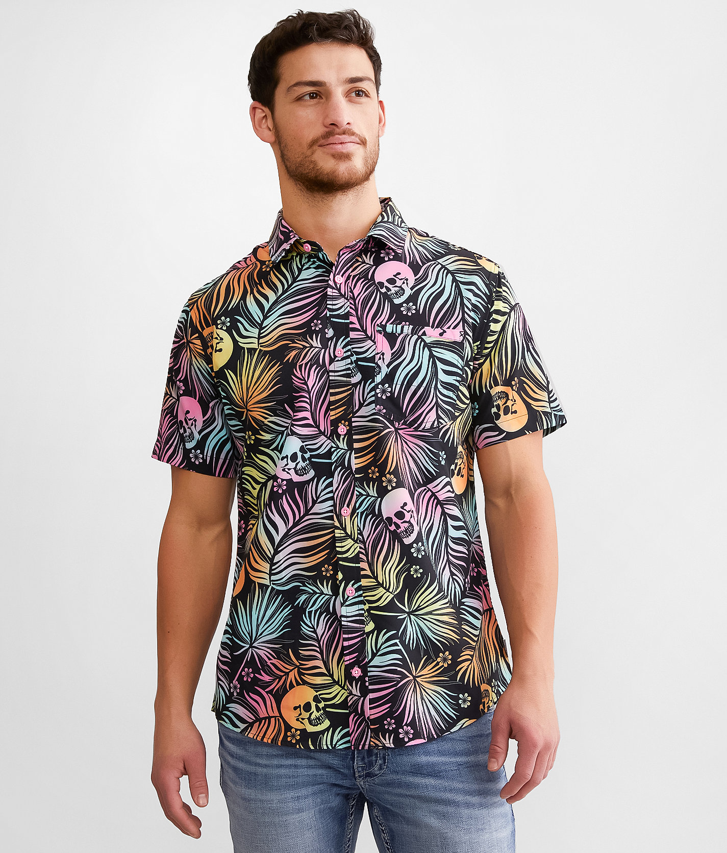 Departwest Tropical Skull Performance Stretch Shirt - Men's Shirts in Black