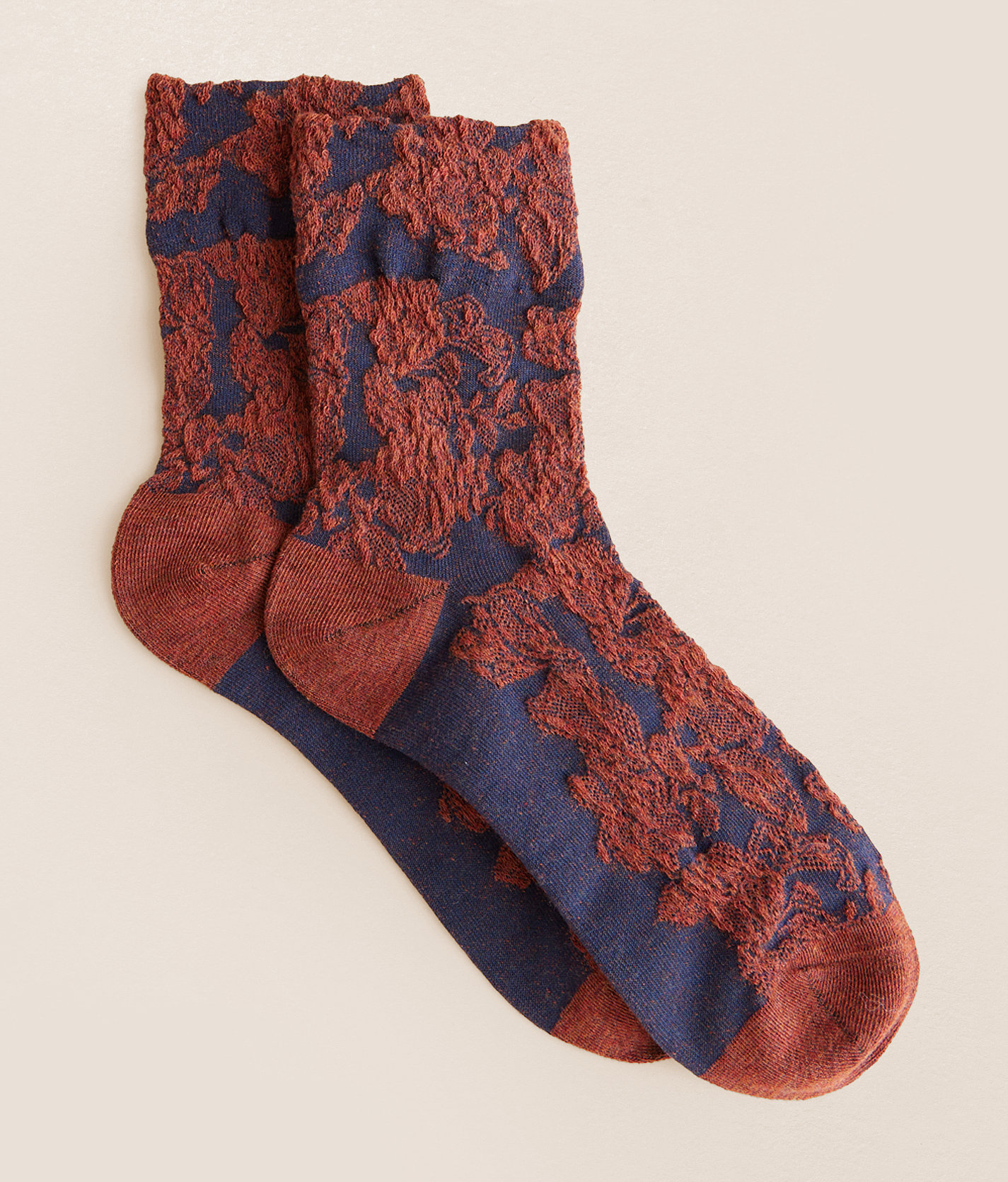 BKE Floral Jacquard Socks - Women's Socks in Navy Red