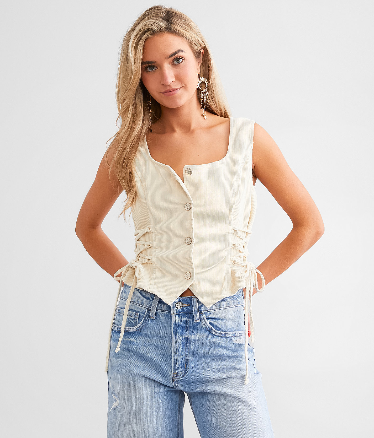 Willow & Root Cropped Corduroy Vest - Women's Coats & Jackets in Cream