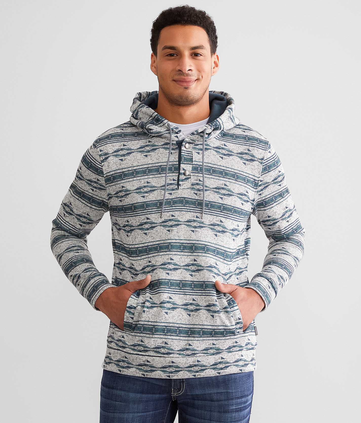 Departwest Southwestern Henley Hoodie - Men's Sweatshirts in White