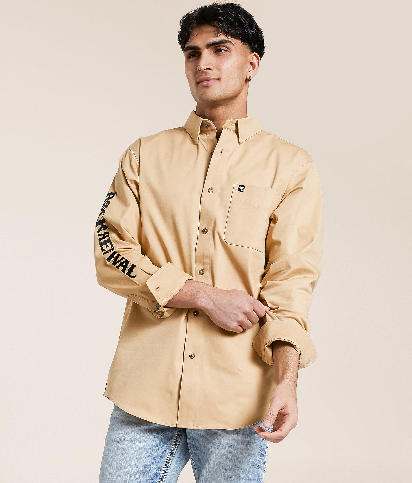 Rock Revival Solid Stretch Shirt - Men's Shirts in Tan