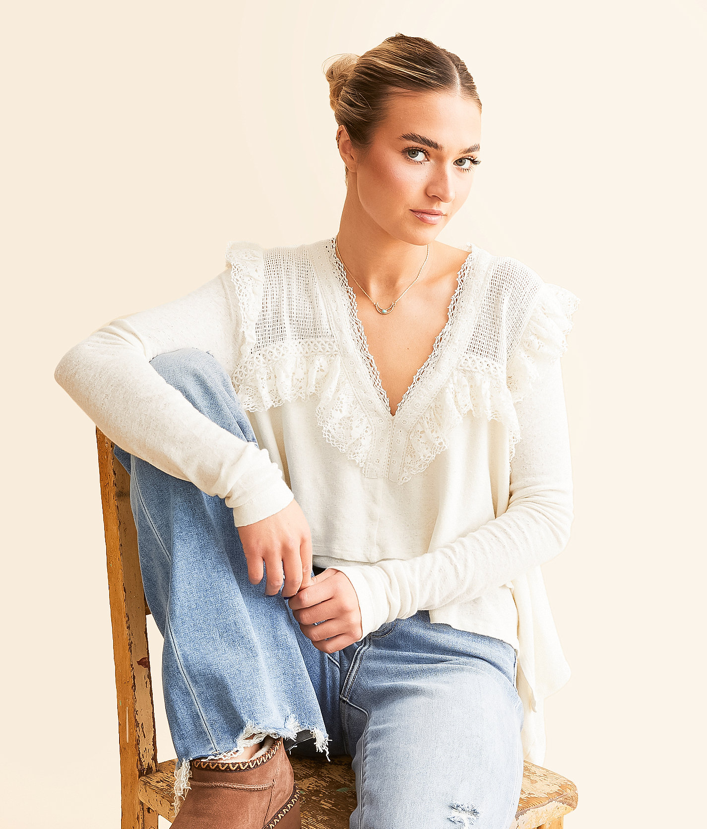 Free People Eva Cropped Top - Women's Shirts & Blouses in Tea