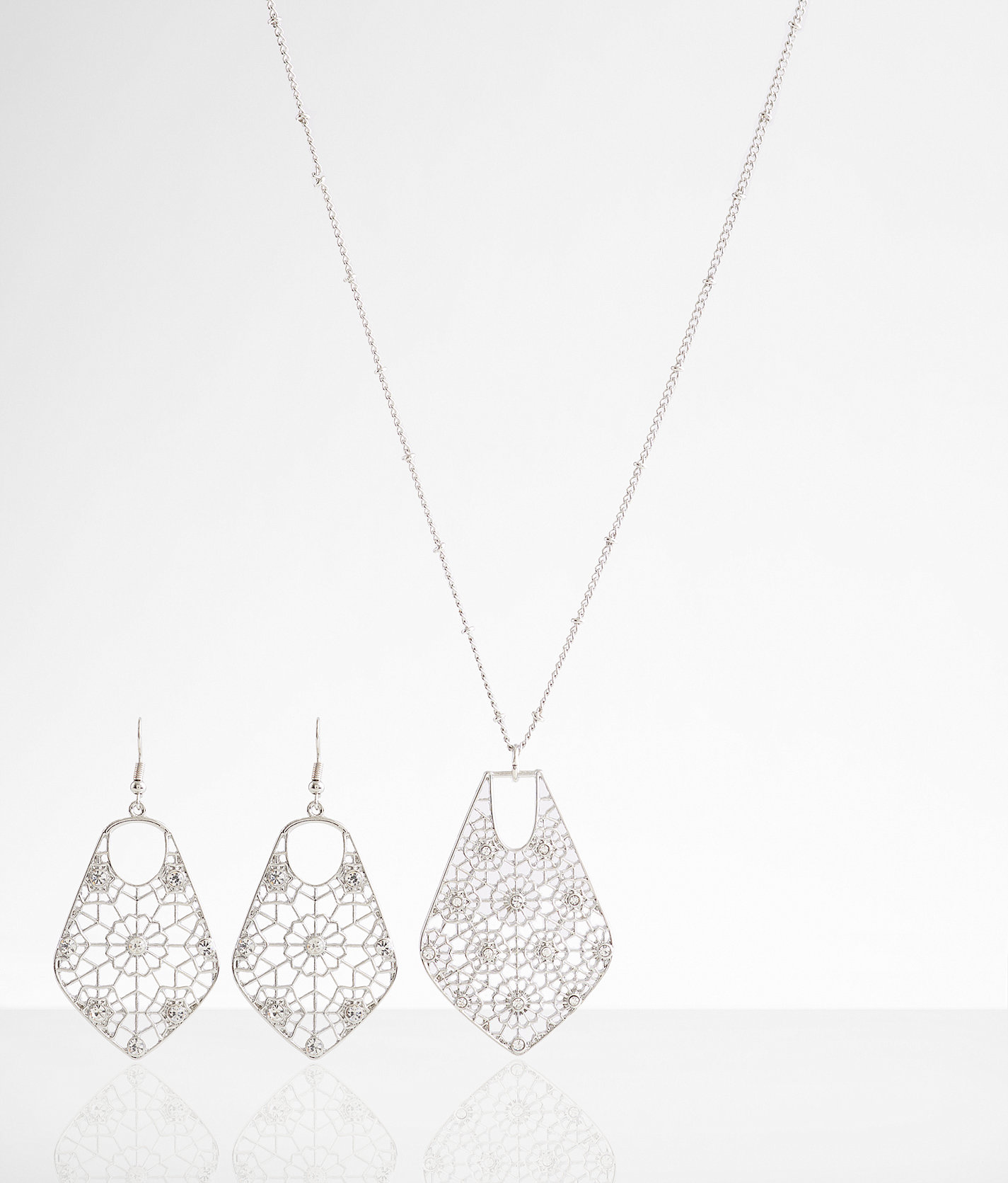 boutique by BKE Rhinestone Earring & Necklace Set - Women's Jewelry in Silver