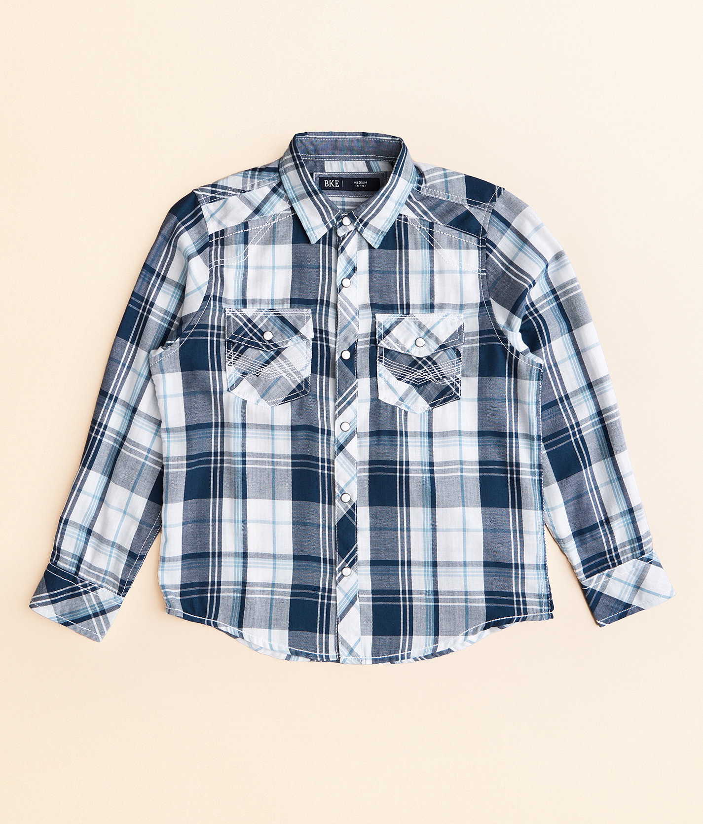 Boys - BKE Plaid Shirt - Boy's Shirts in White Blue