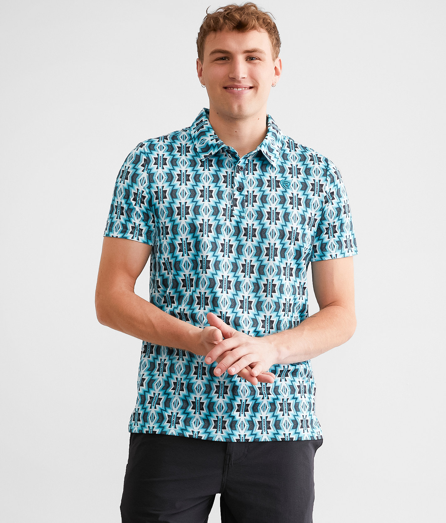 Rock & Roll Denim Aztec Performance Stretch Polo - Men's Polos in Turquoise