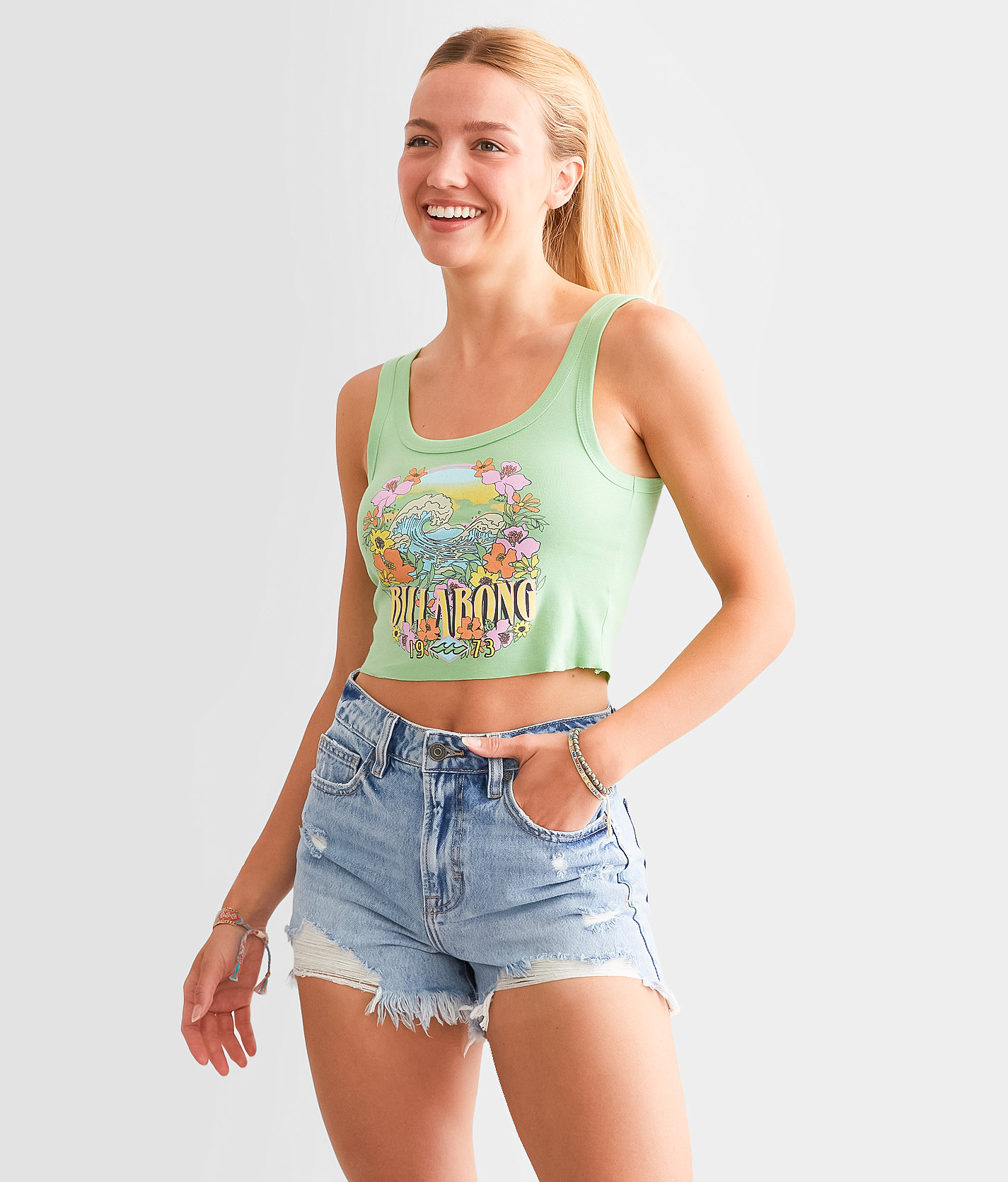 Billabong Wait Till Sunset Cropped Tank Top - Women's Tank Tops in Bright Meadow