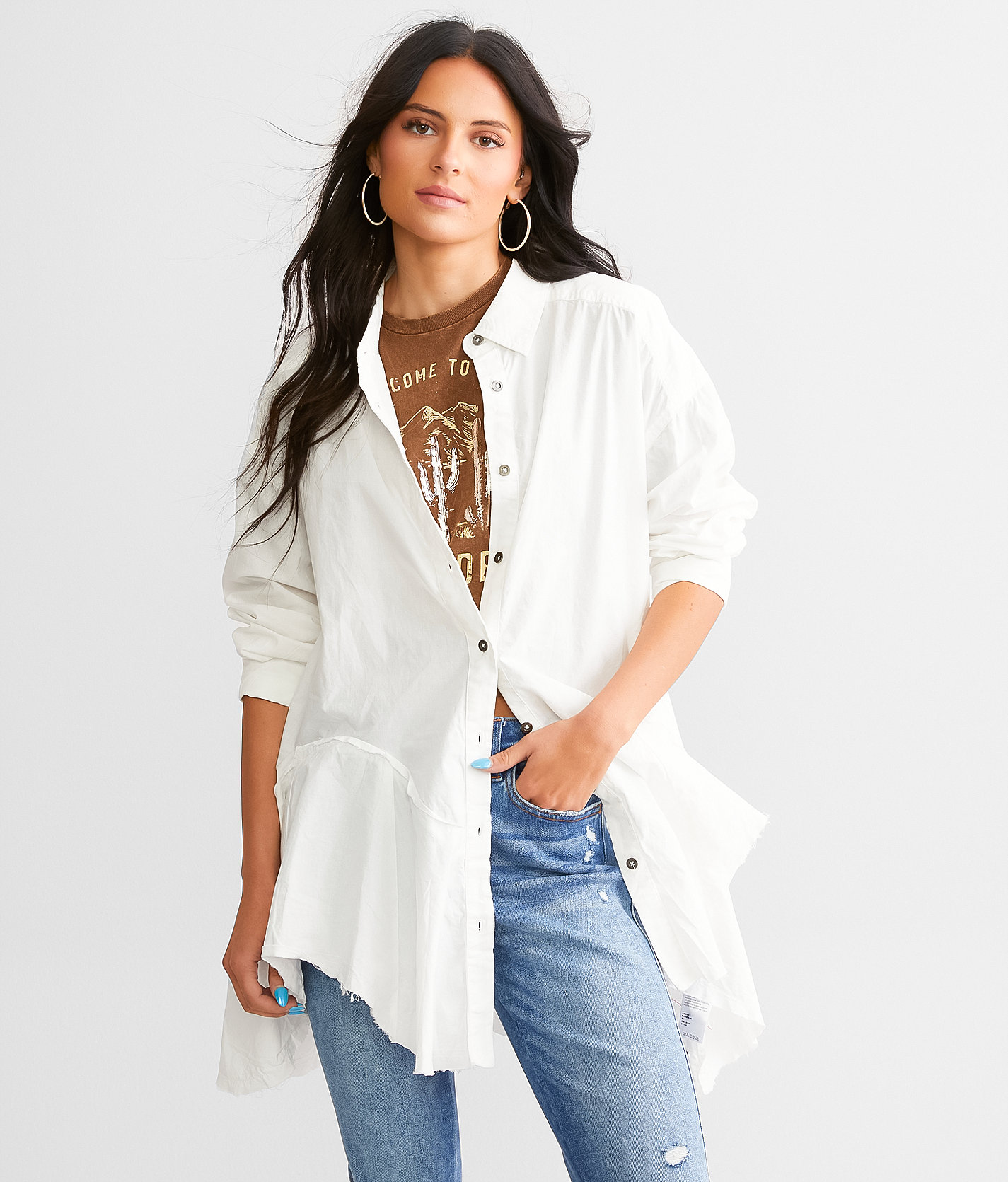 Free People Freya Poplin Tunic - Women's Shirts & Blouses in Optic White