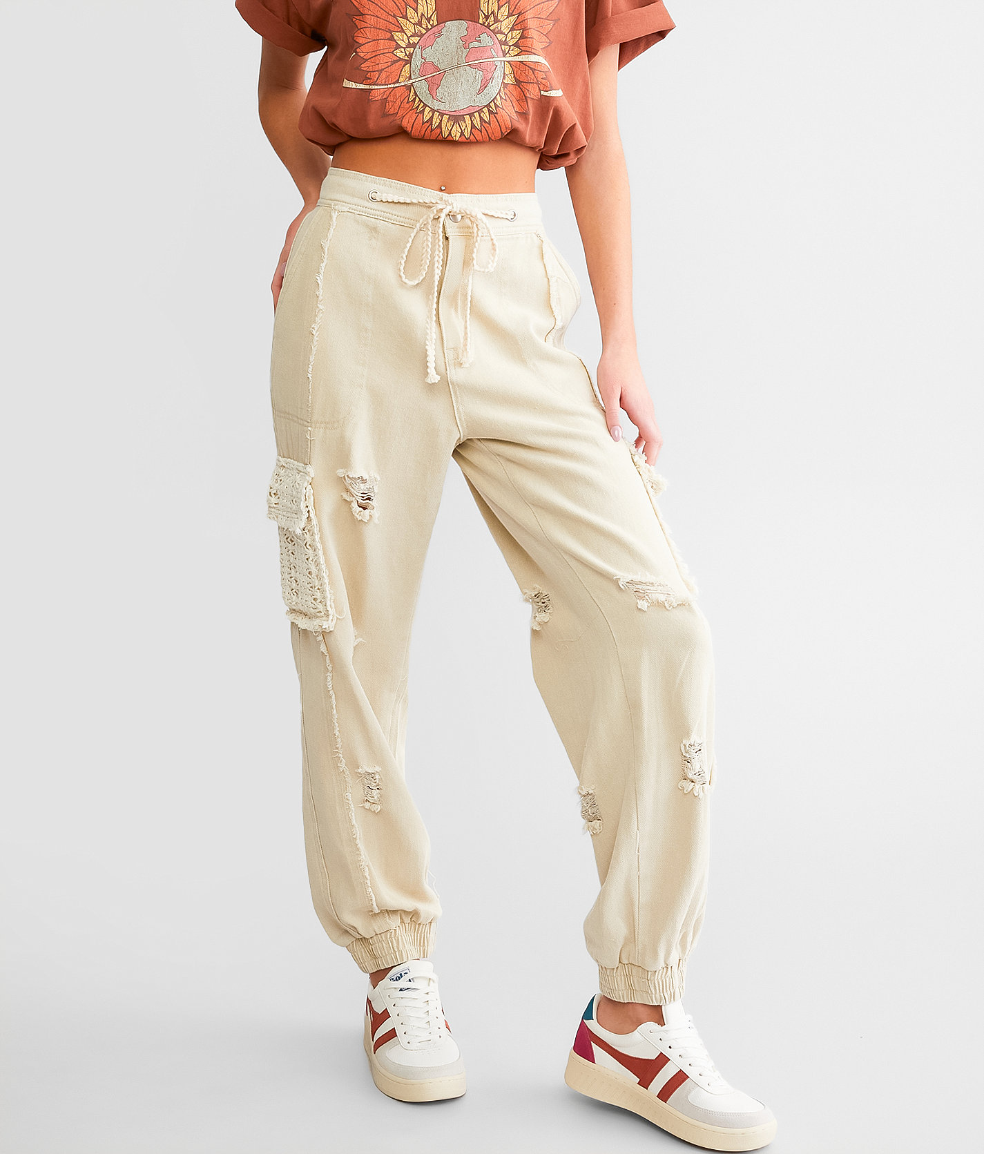 POL Pieced Cargo Pant - Women's Sweatpants in Sand Beige