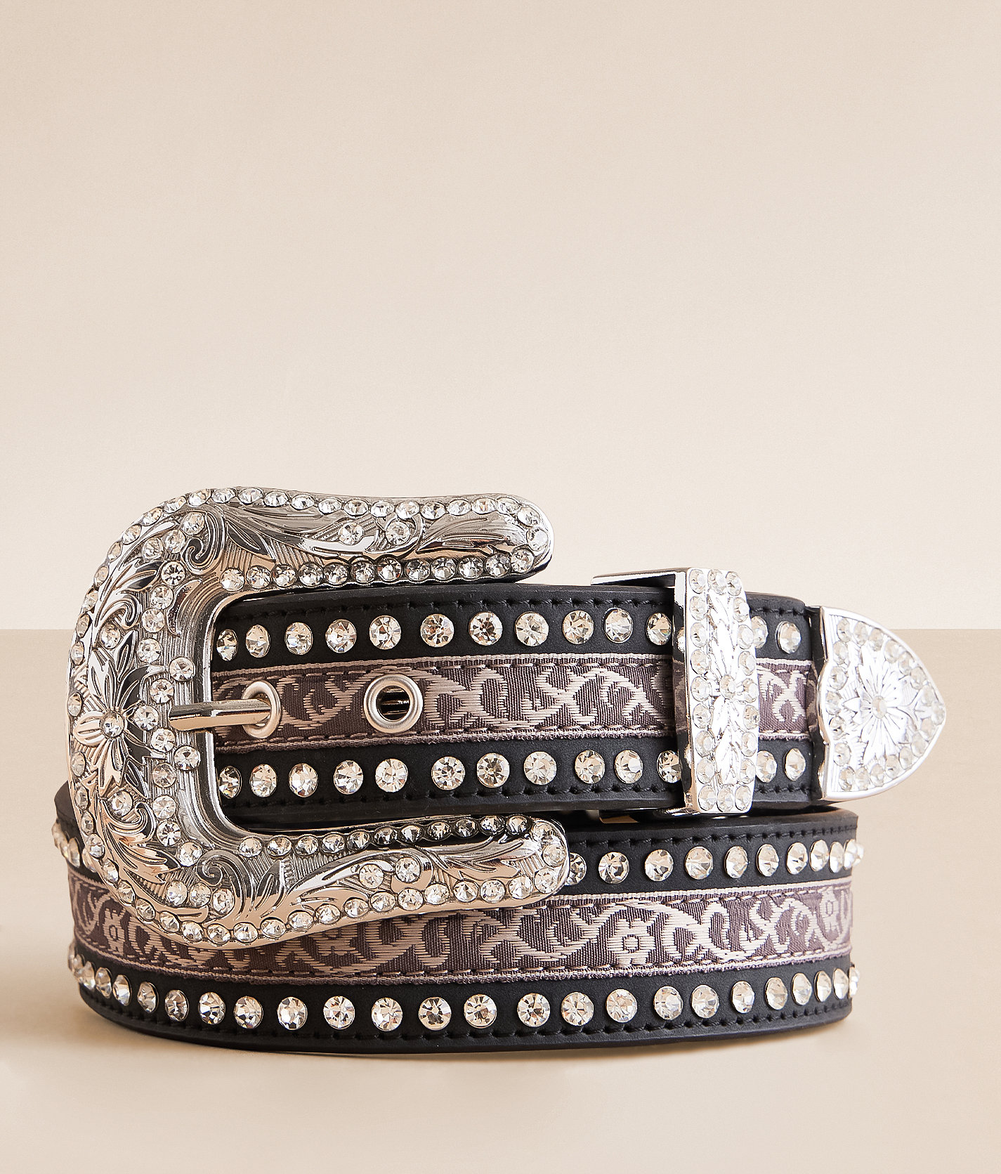 BKE Embroidered Glitz Leather Belt - Women's Belts in Black