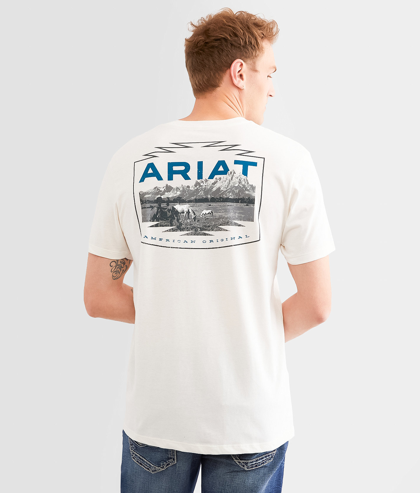 Ariat Rocky Ridge Horses T-Shirt - Men's T-Shirts in Antiwue White